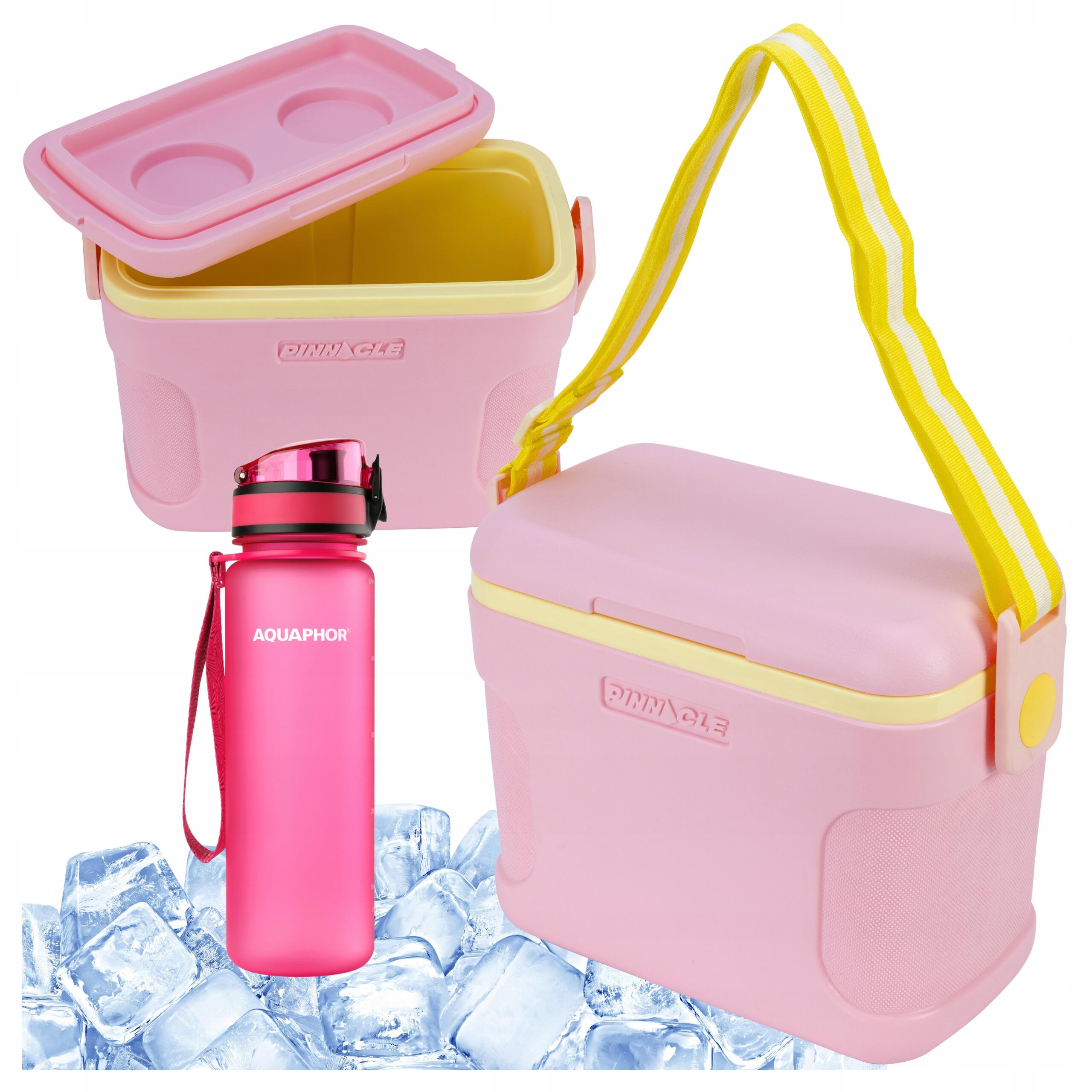 Lodówka Turystyczna na wkłady mrożące 8L Różowa PINNACLE + Butelka Aquaphor