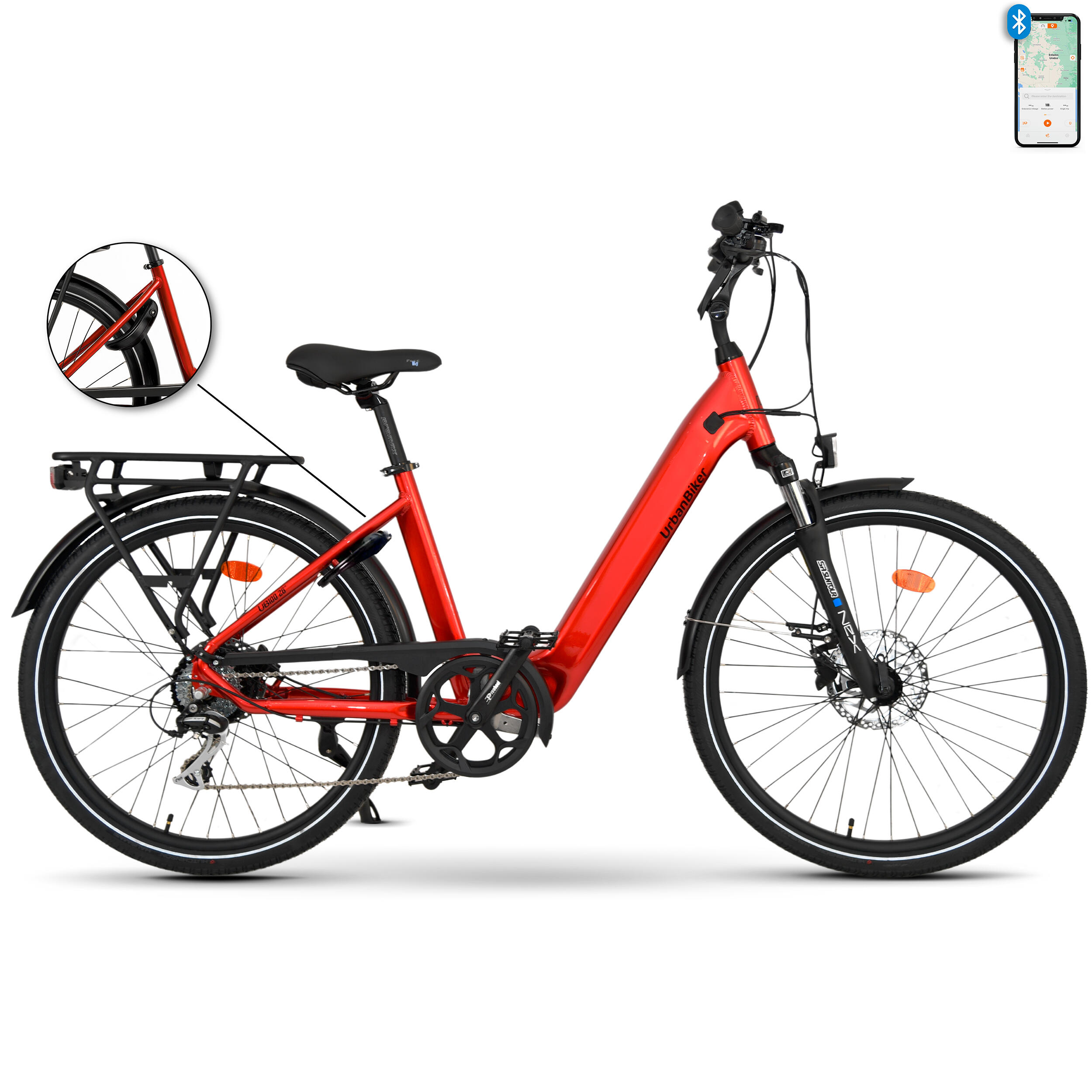 UB100B | Ebike miejski | Zasięg do 140 km | Czerwony | 28"