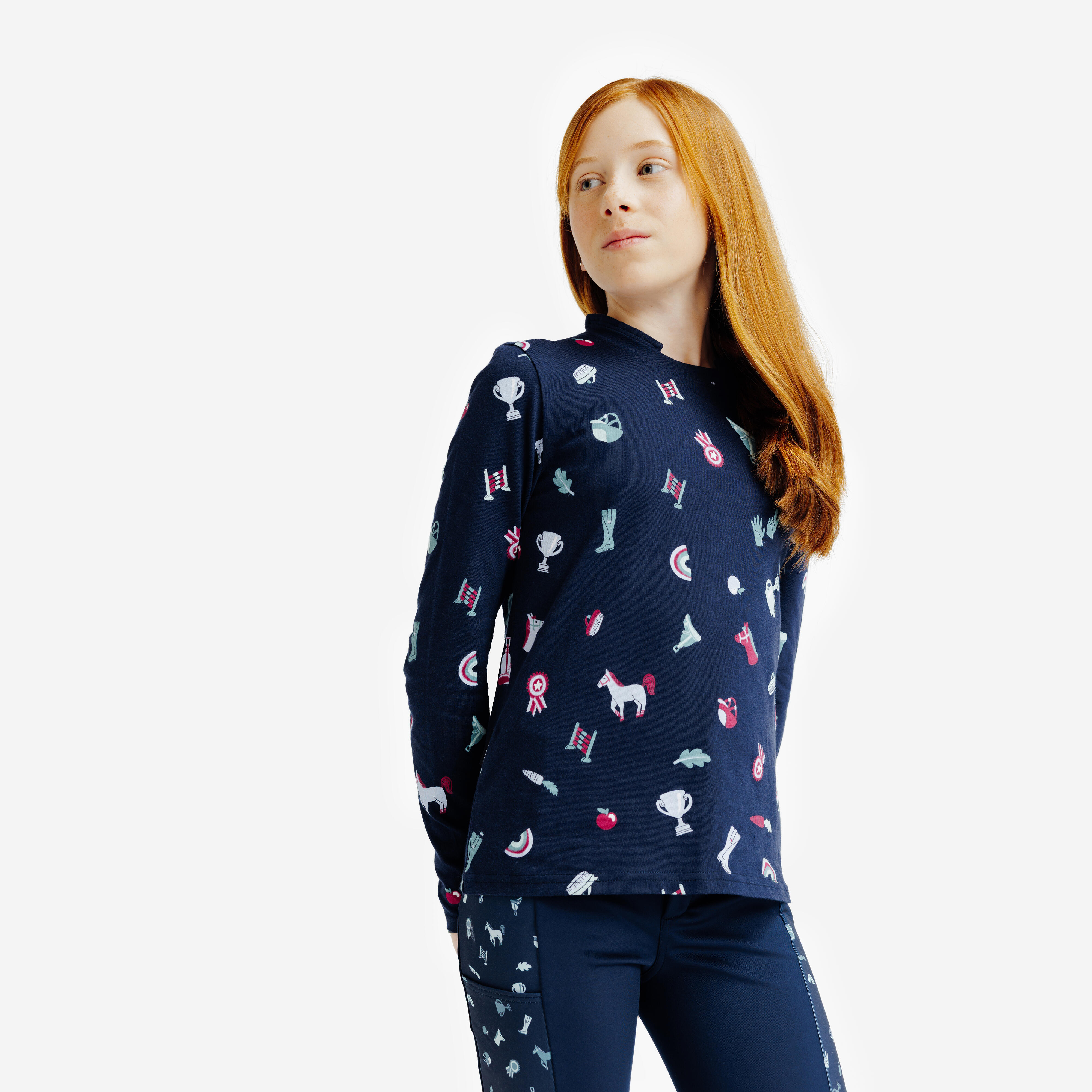 Koszulka polo z długim rękawem do jazdy konnej dla dzieci Magic