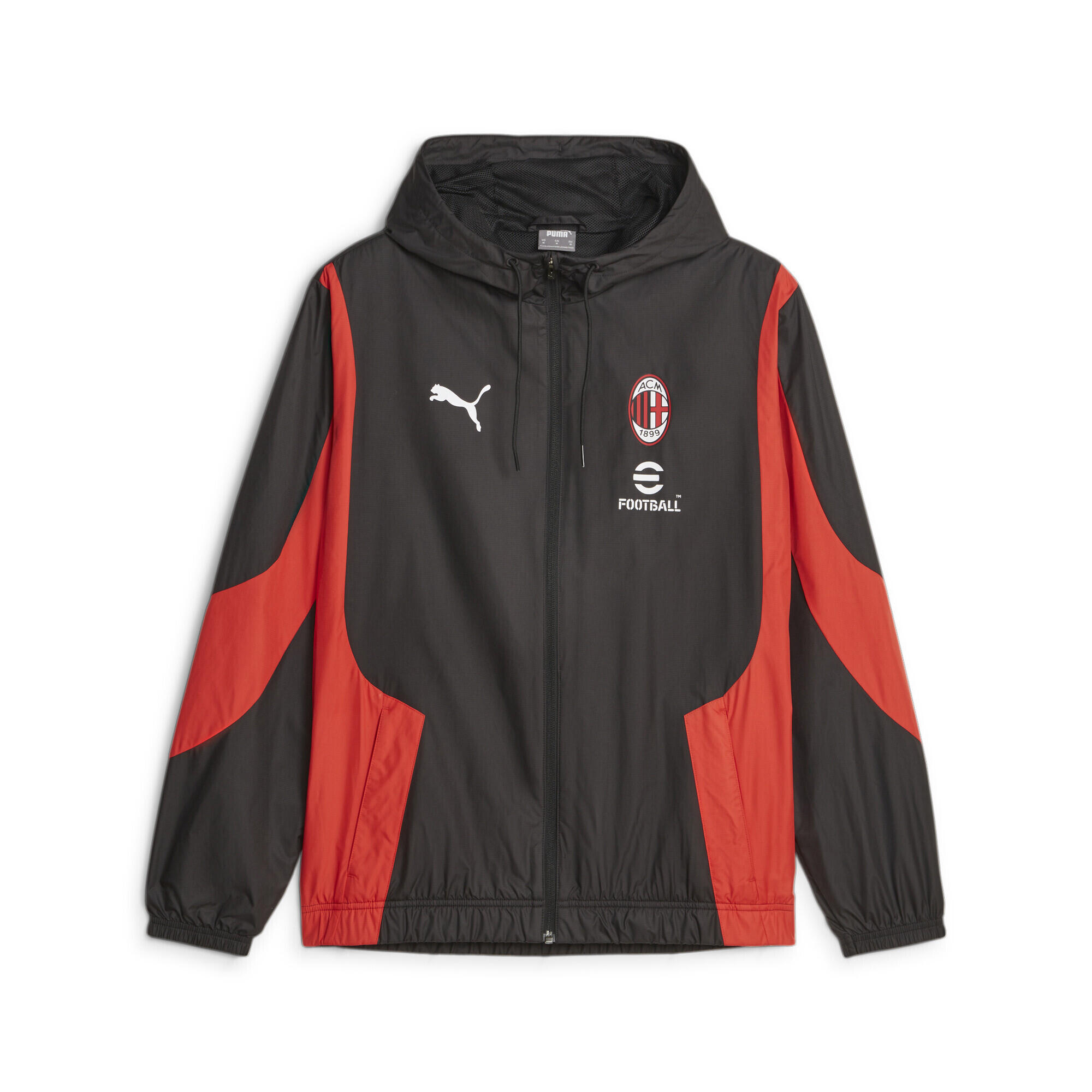 Męska tkana przedmeczowa kurtka piłkarska A.C Milan PUMA Black For All Time Red