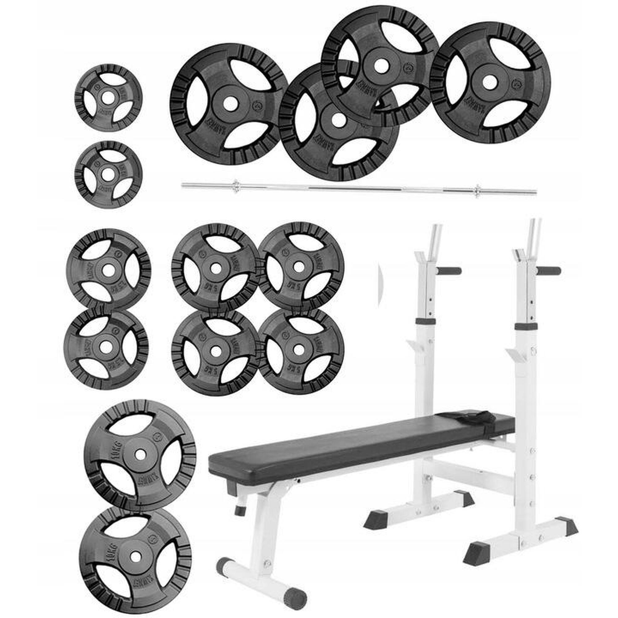 Zestaw sztanga 130 kg regulowana żeliwna + ławka regulowana 3w1