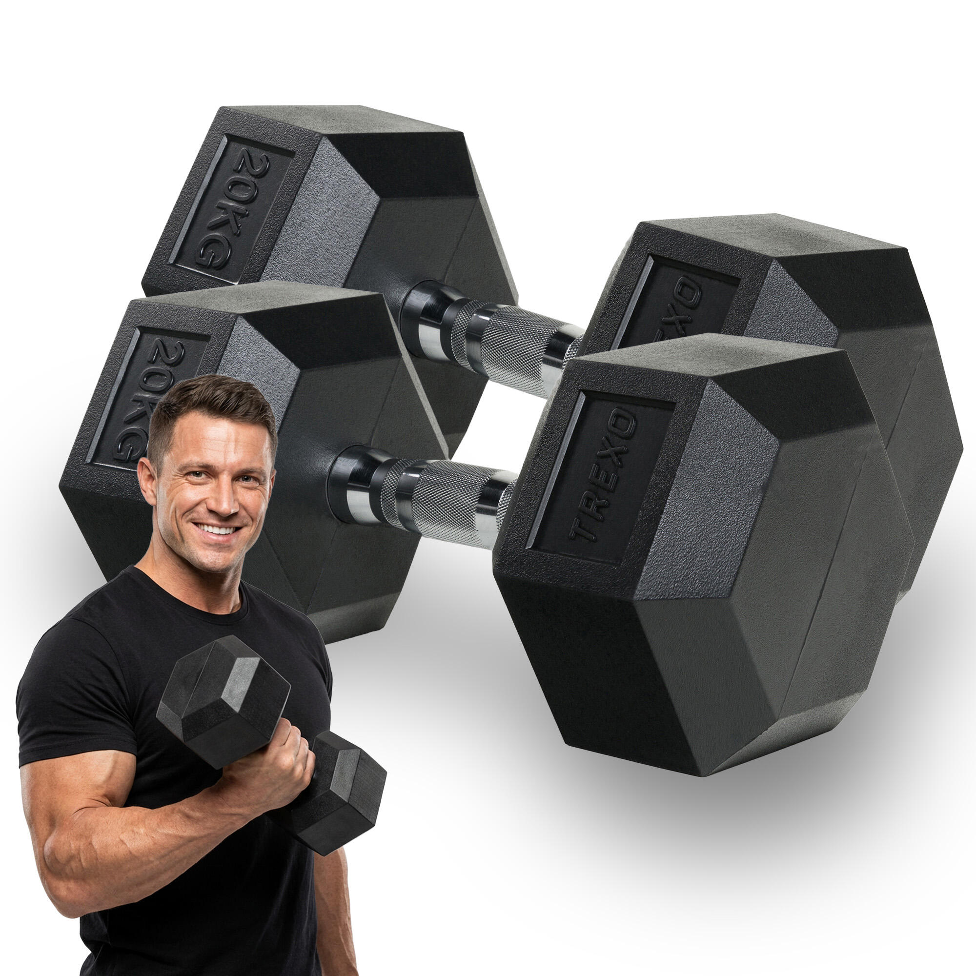 Hantel ogumowany XTREXO Hex 20 kg