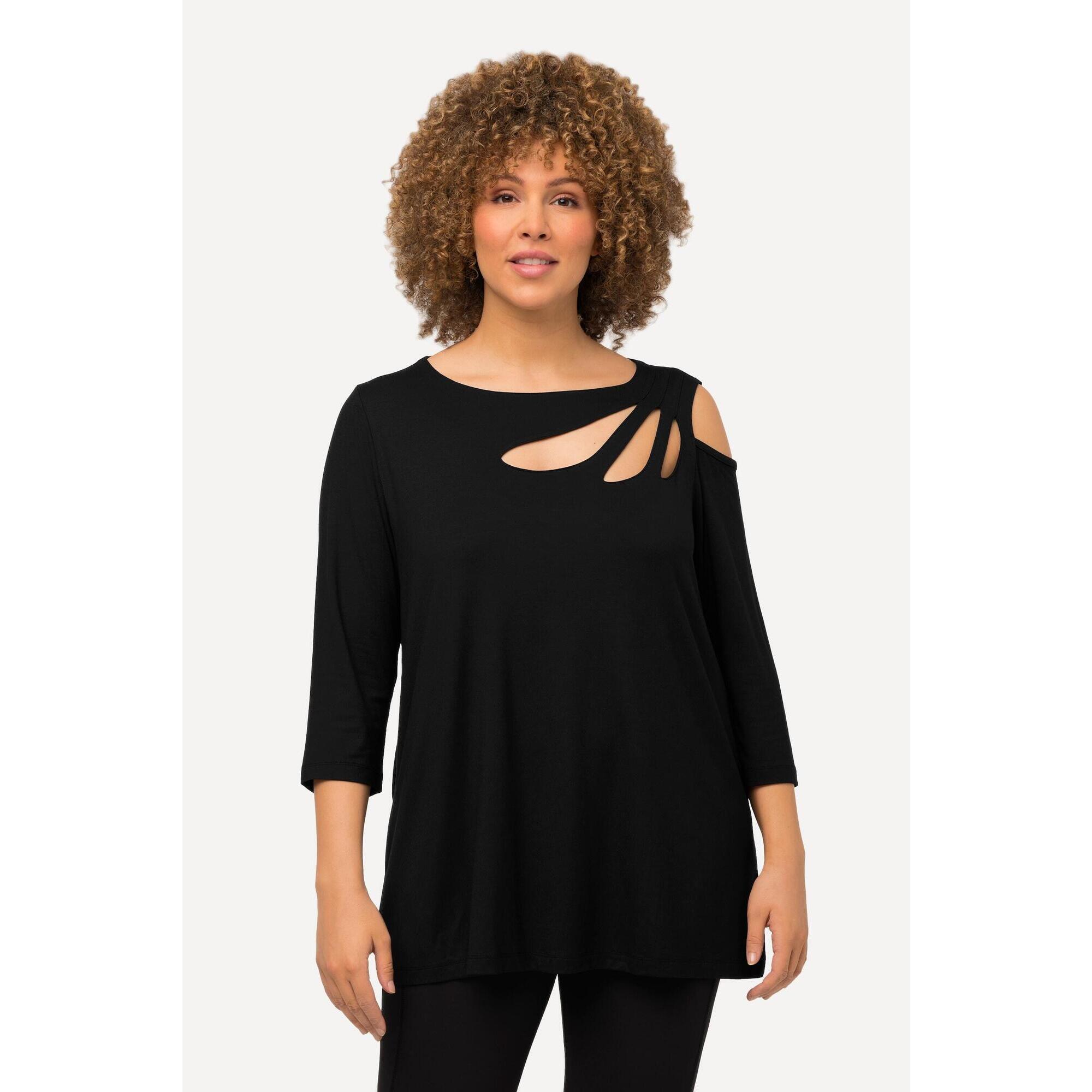 Damskie Bluzka wycięcia krój trapezowy dekolt w łódkę rękaw 3/4