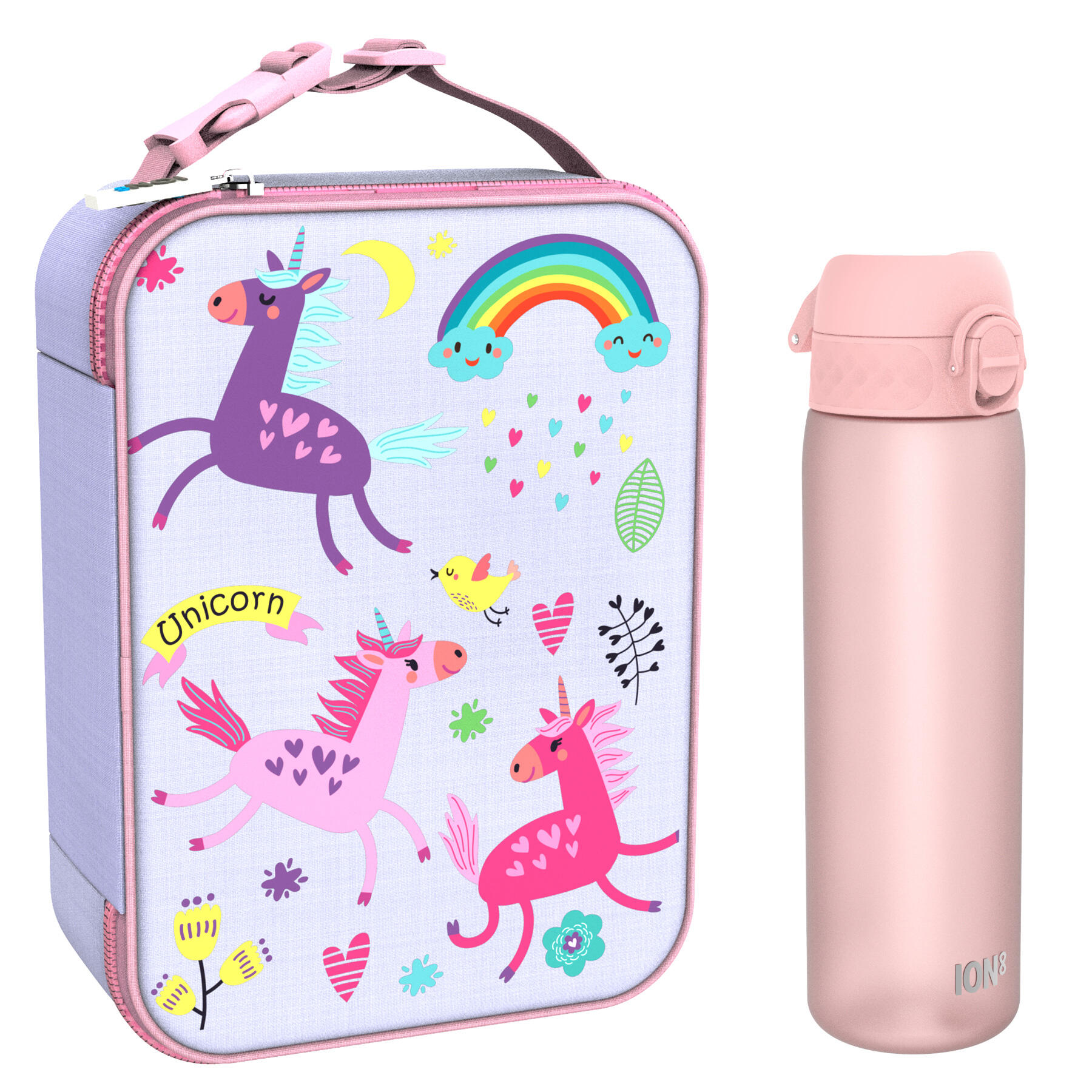 Dziecięcy zestaw śniadaniowy ION8 Unicorns. Lunchbag i bidon 500ml z RECYCLON