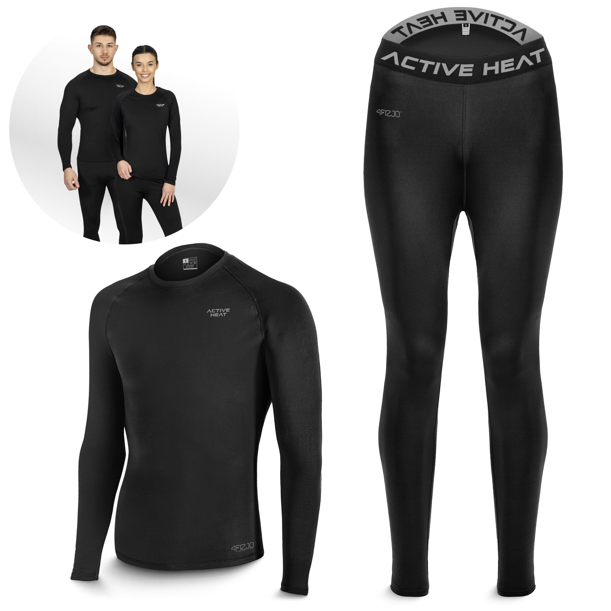 Bielizna termiczna unisex 4FIZJO czarny komplet - koszulka + spodnie