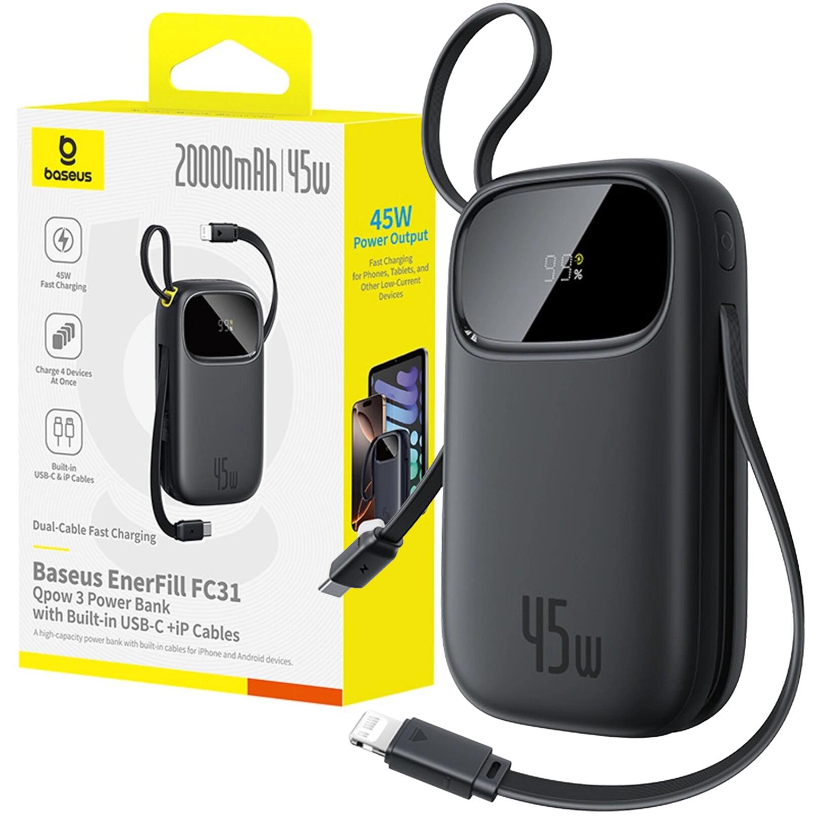 Baseus Powerbank 20000 mAh 45W USB-C USB-A kabel USB-C lightning