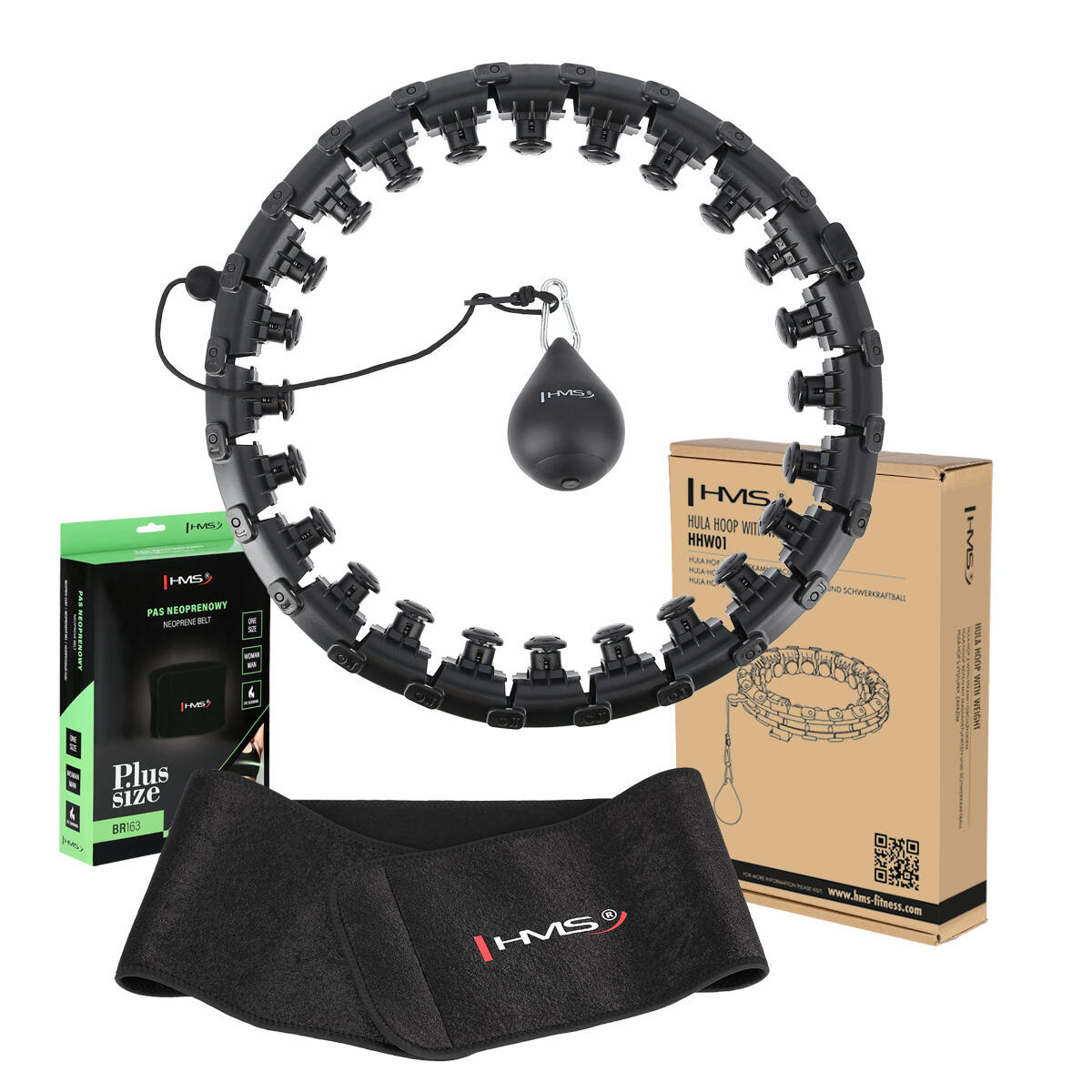Zestaw hula hop z wypustkami i obciążnikiem HHW12 + pas BR163 plus size HMS