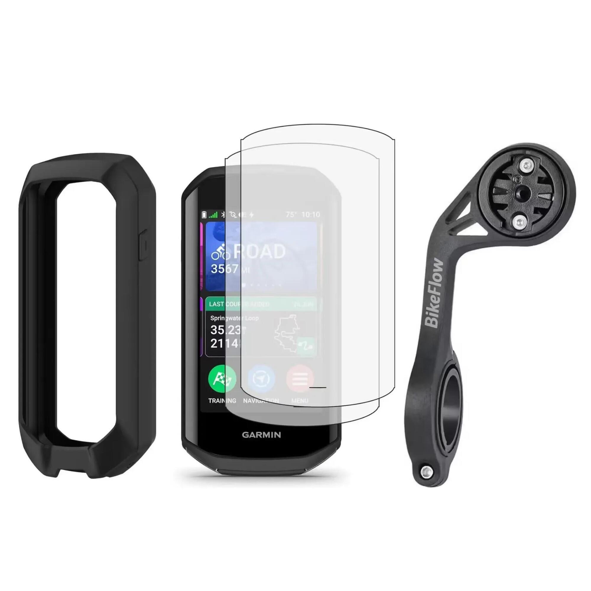 Zestaw 3-w-1 Garmin Edge 1050: etui silikonowe, 2 folie hydrożelowe, uchwyt XL
