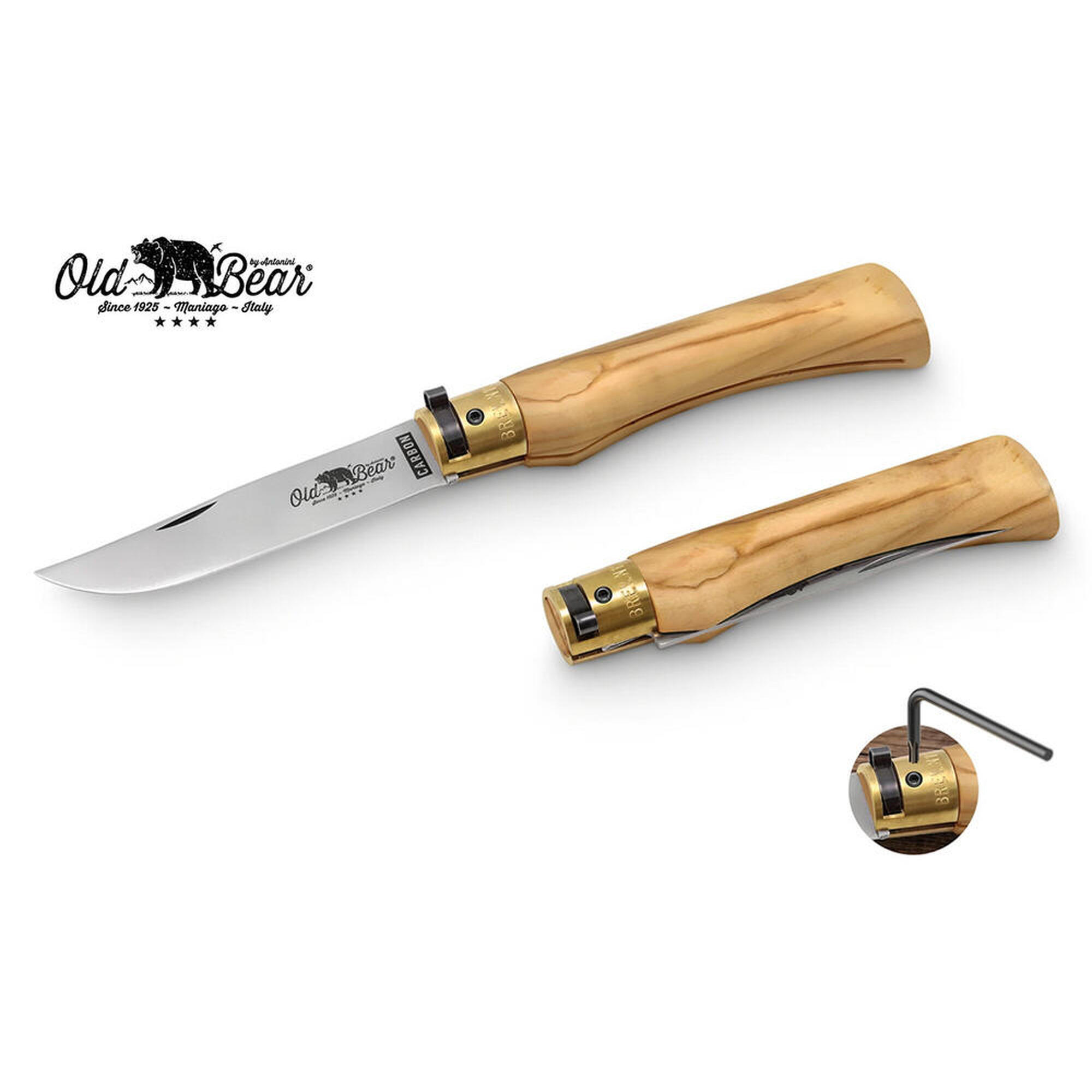 Nóż składany Antonini rękojeść drewno olive Satin Carbon