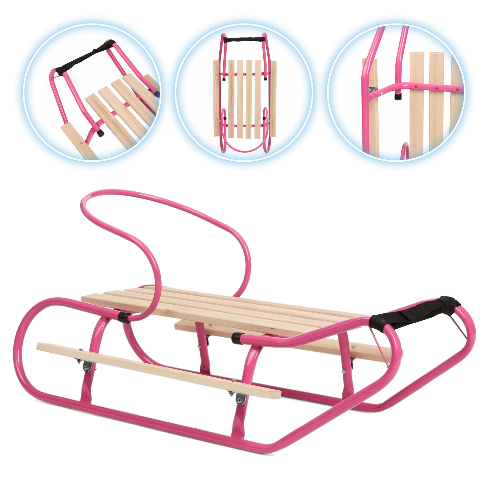 Sanki metalowe HUMBAKA z oparciem i podnóżkami