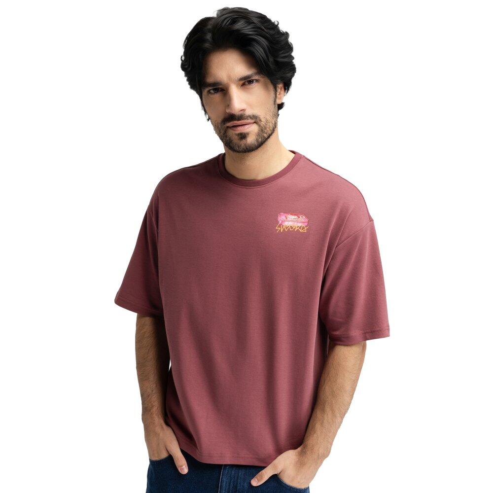 Męska koszulka oversize z krótkim rękawem Siroko Grama Burgundy
