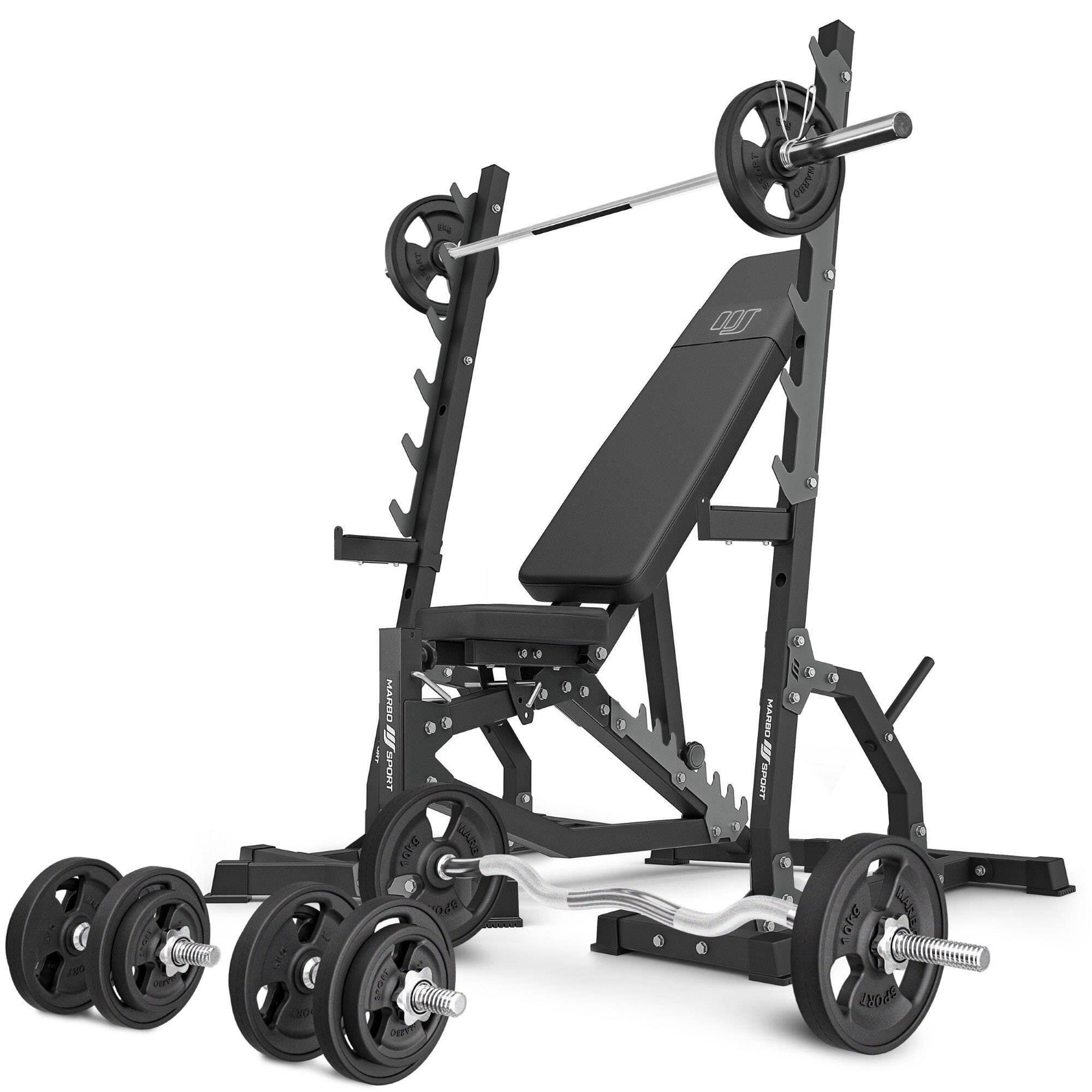 Zestaw do treningu siłowego Marbo Sport ławka regulowana i dodatkowe akcesoria