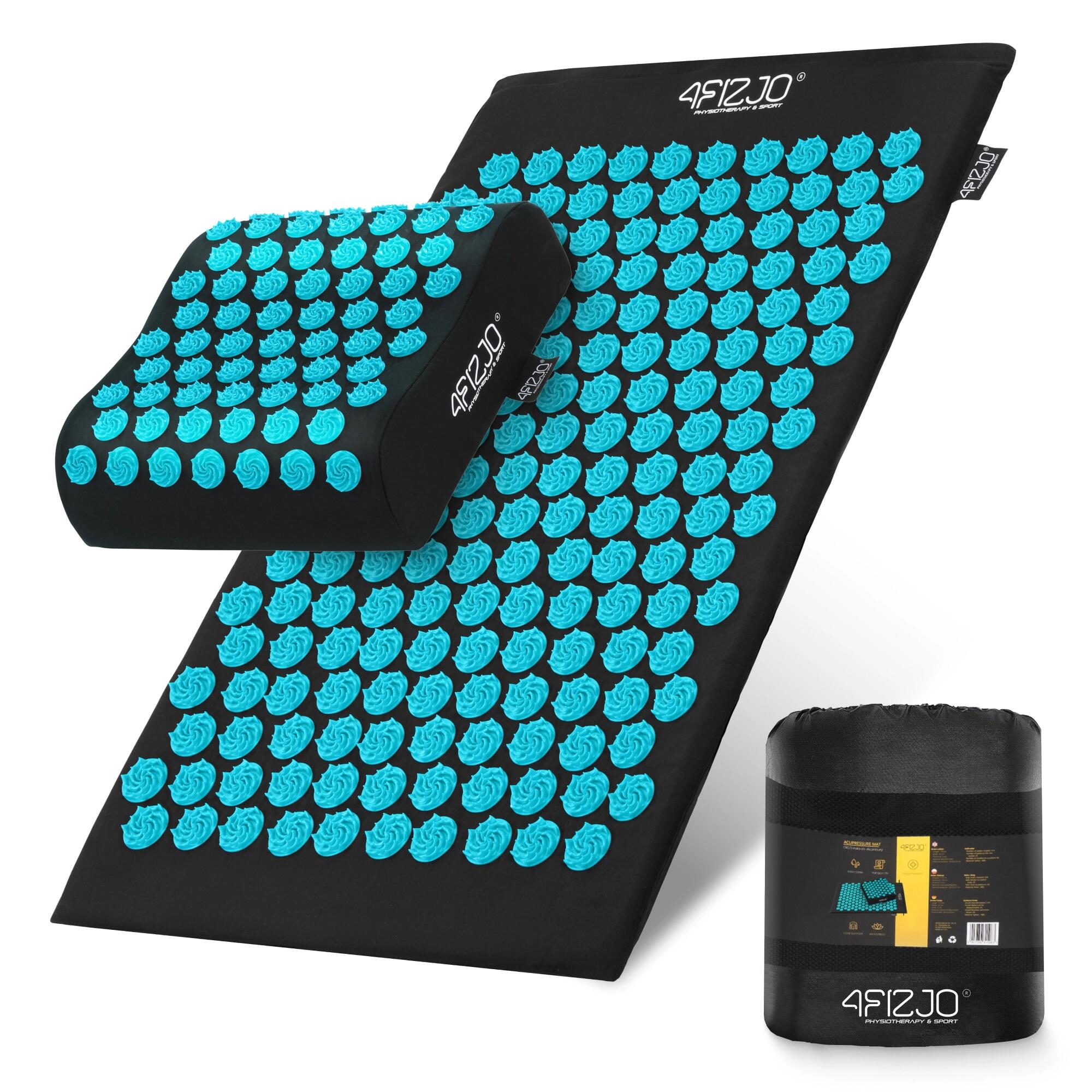 Mata do akupresury terapeutyczna 4FIZJO ERGO z poduszką czarno-niebieska