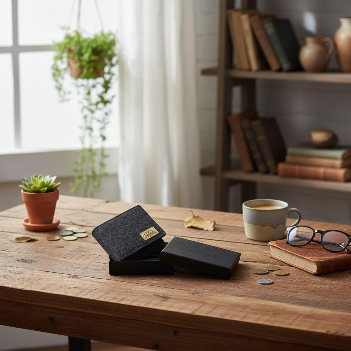 Portfel na monety Canvas RFID czarny