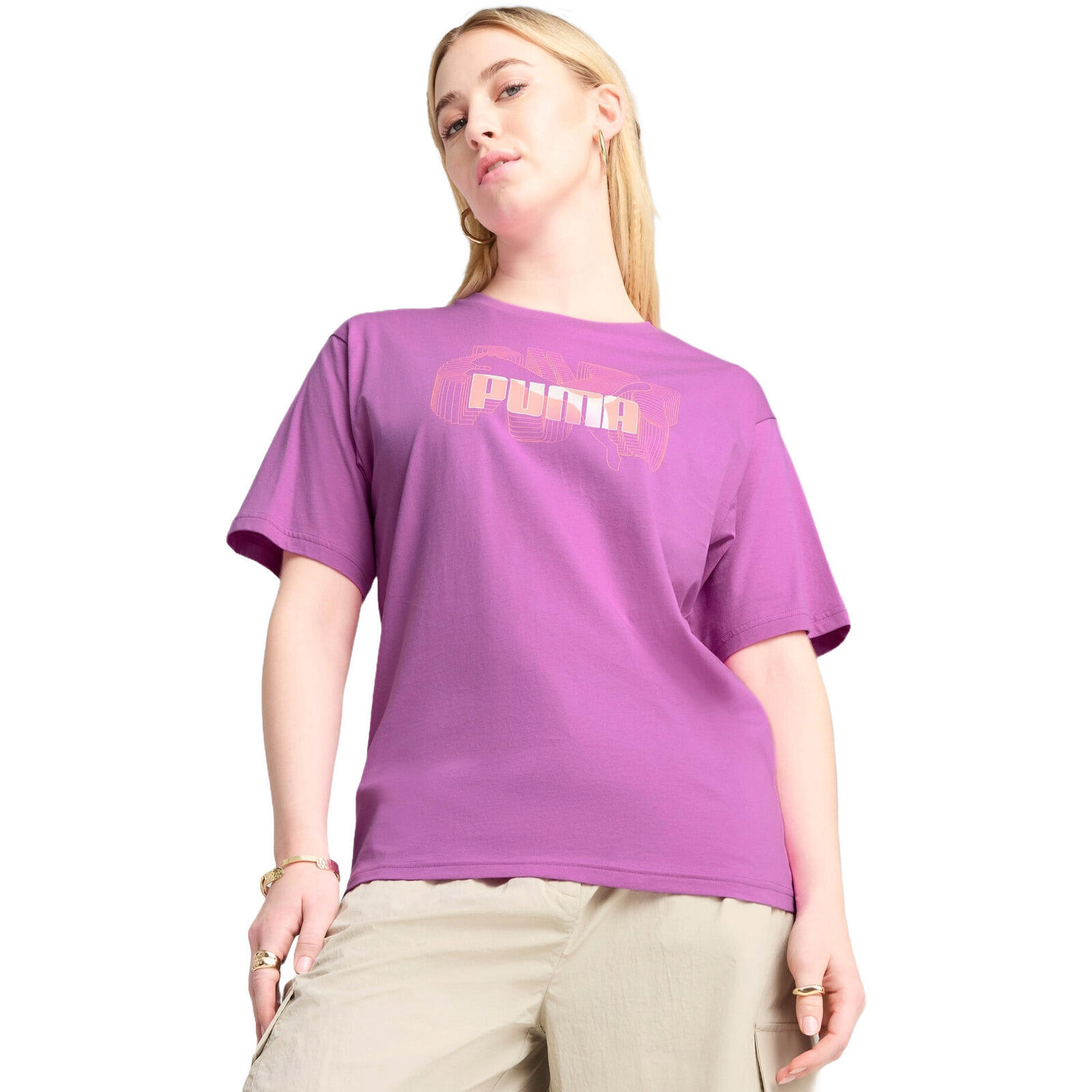 Koszulka damskie Puma Graphics Stacked No. 1 Logo Relaxed Tee