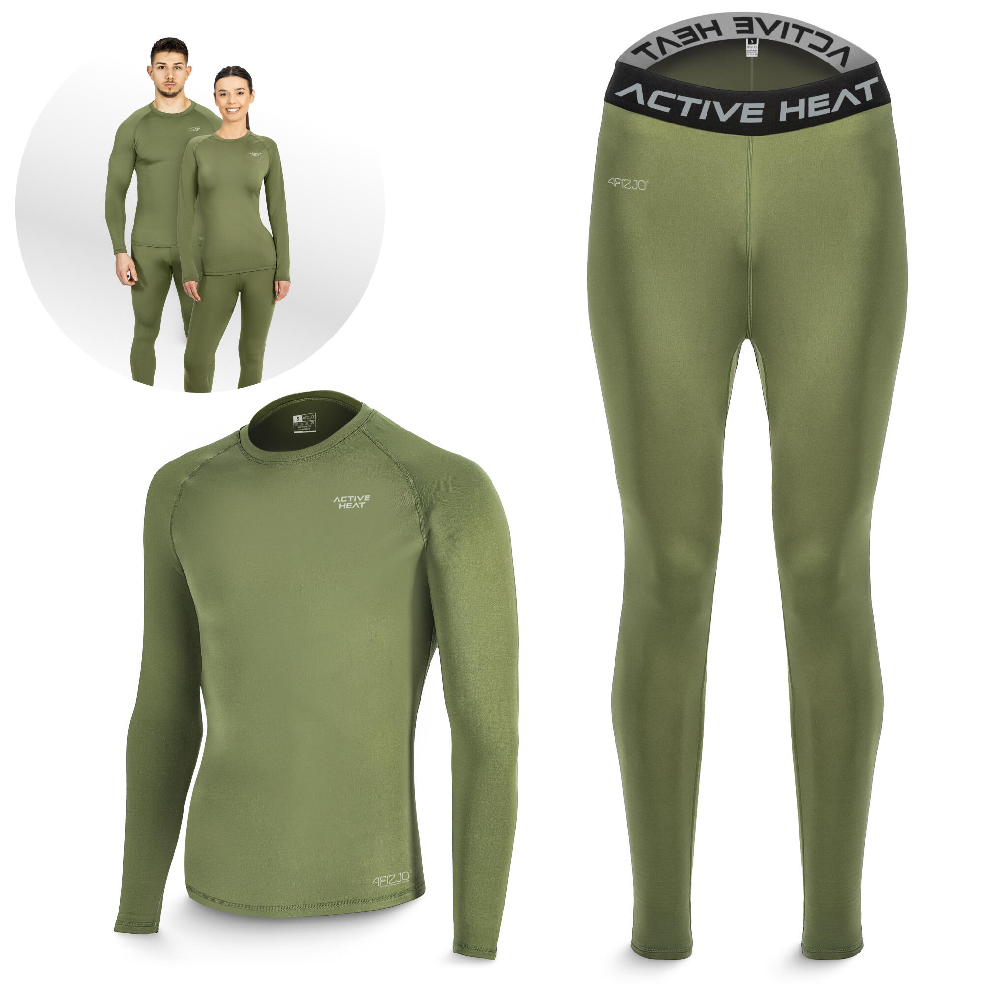 Bielizna termiczna unisex 4FIZJO zielony komplet - koszulka + spodnie