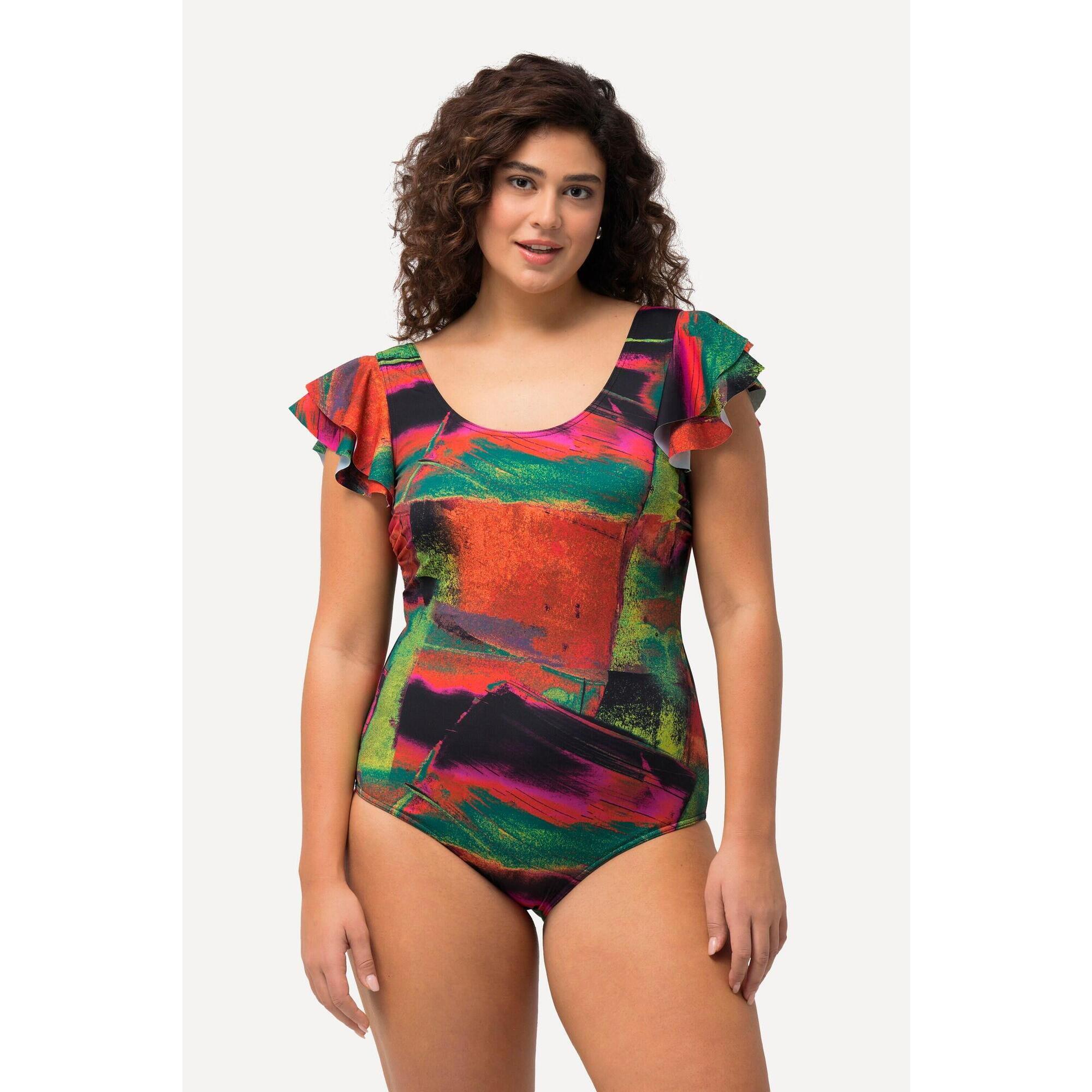 Damski Strój kąpielowy rękawy z falbankami miękkie miseczki okrągły dekolt