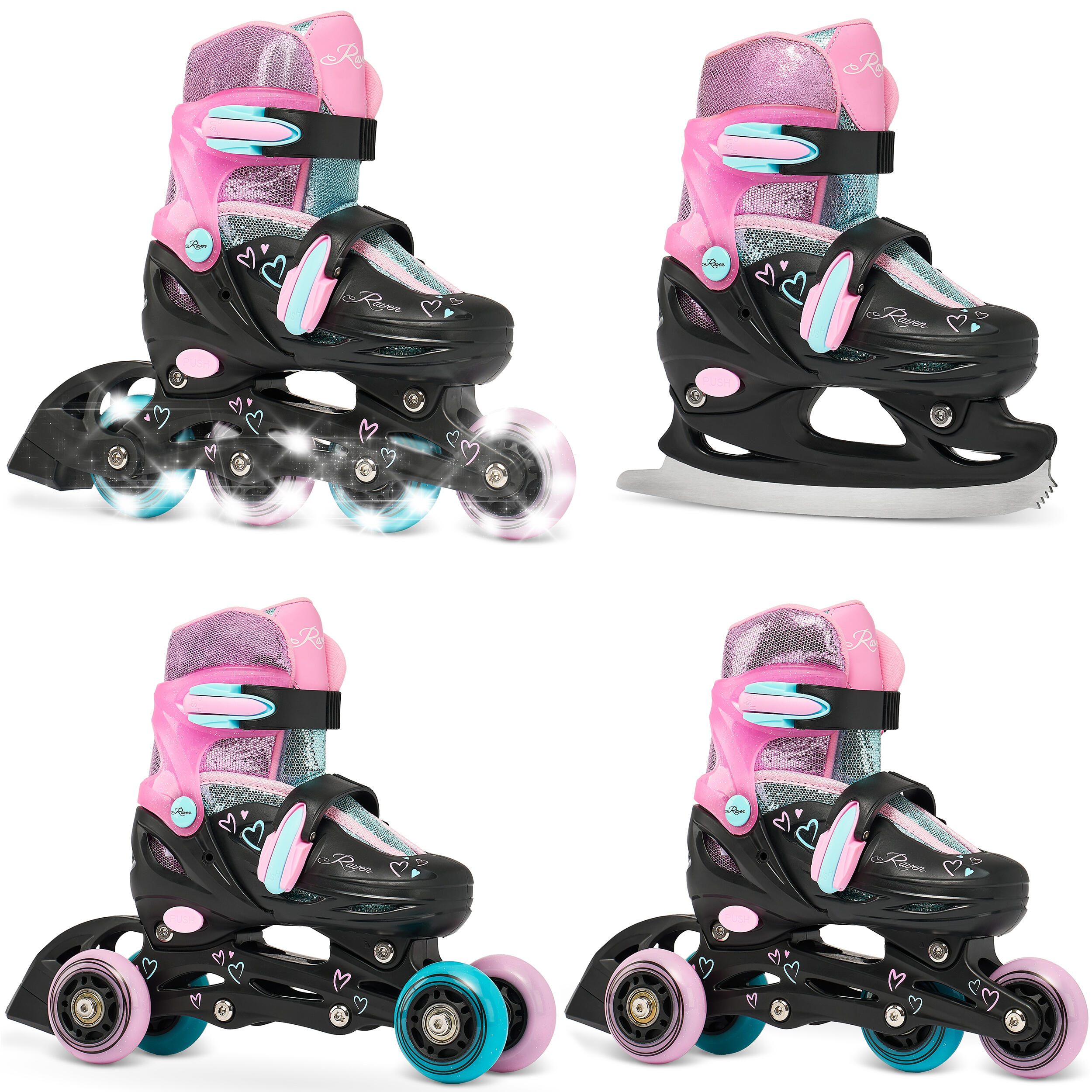 Rolki Wrotki Łyżwy Figurowe Regulowane 4w1 Raven Loret Świecące Kółka LED