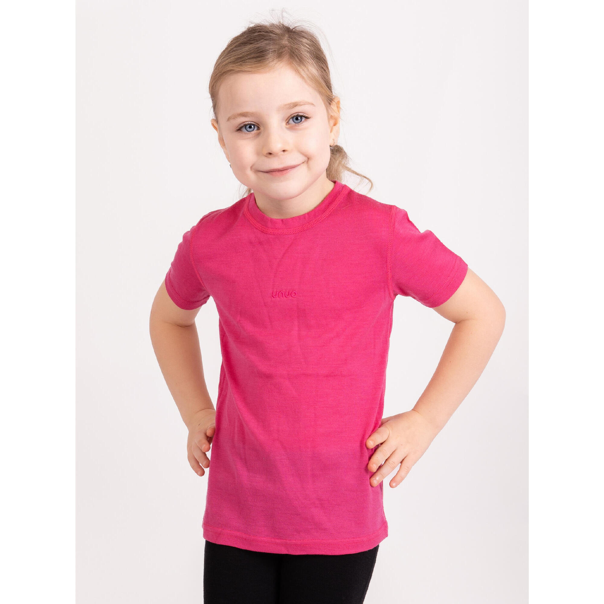 Dětské merino triko s krátkým rukávem Nature, Fuchsiová
