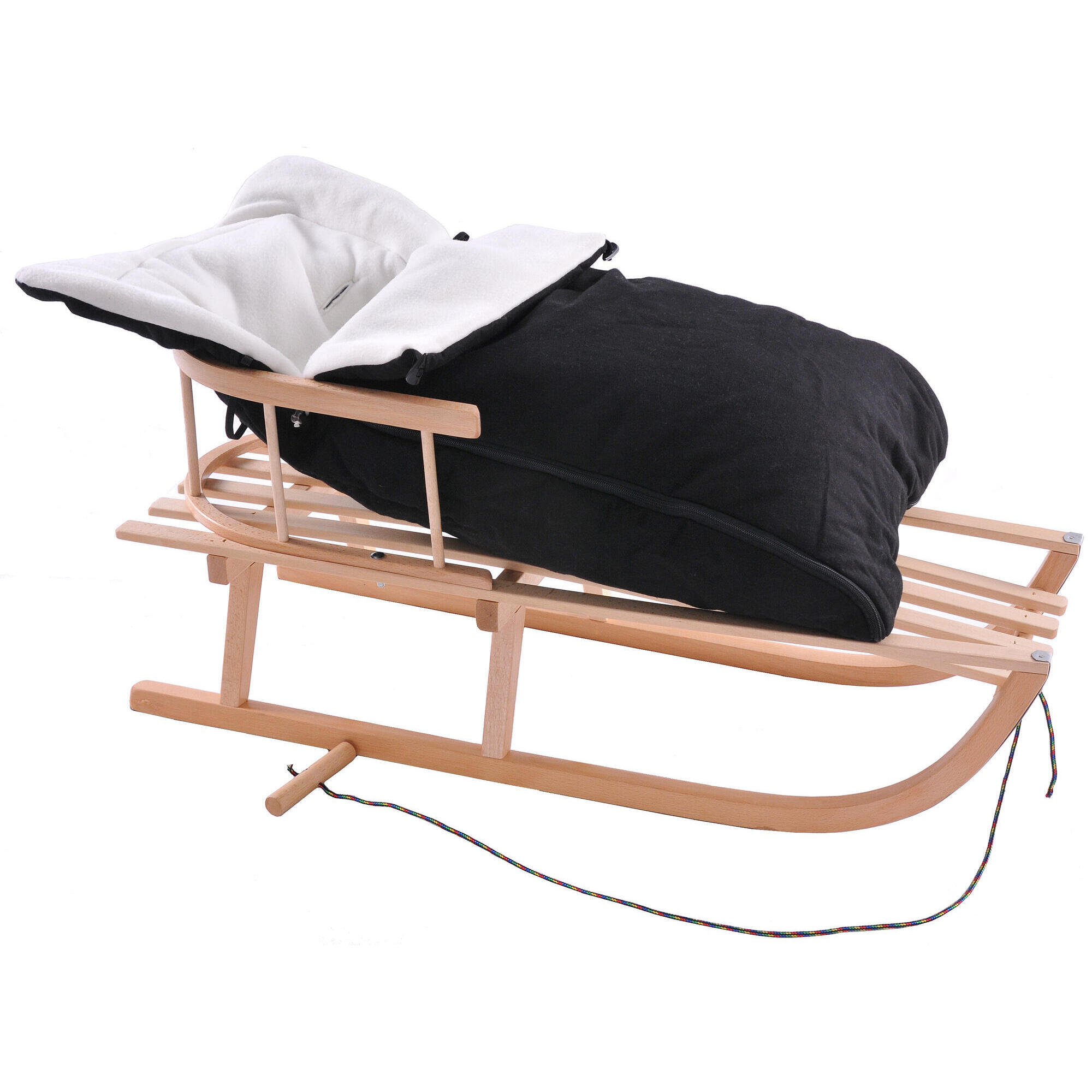 Sanki drewniane z oparciem + śpiworek