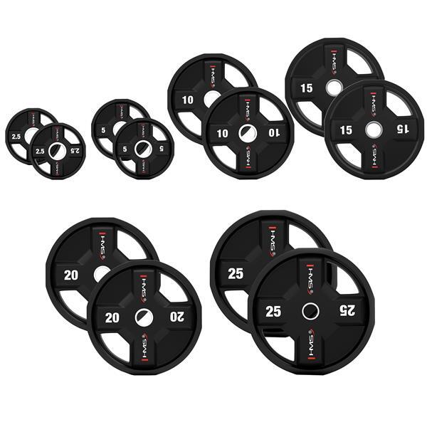 Zestaw talerzy olimpijskich poliuretanowych CPU 2x2.5-25 kg - 155Kg TPC HMS