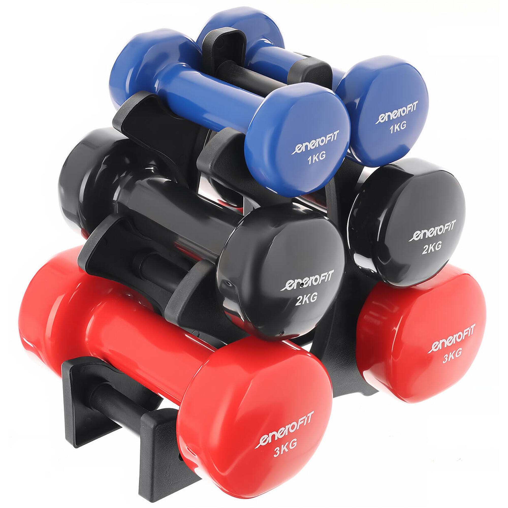 Zestaw hantli VDB Enero Fit na stojaku 2x3kg, 2x2kg, 2x1kg