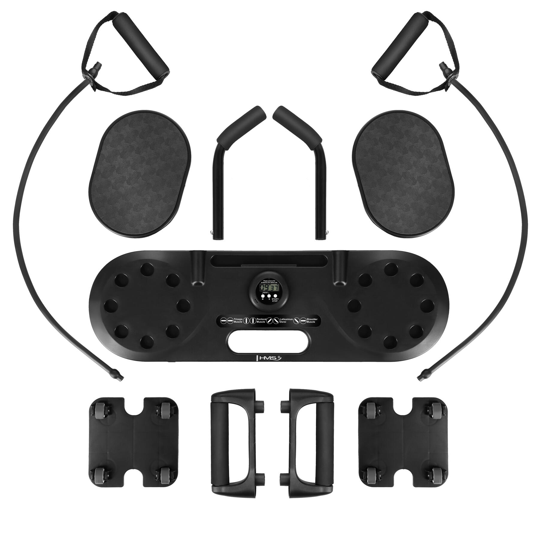 Wielofunkcyjna deska do ćwiczeń mięśni brzucha i pompek z linkami 3w1 DBP02 HMS