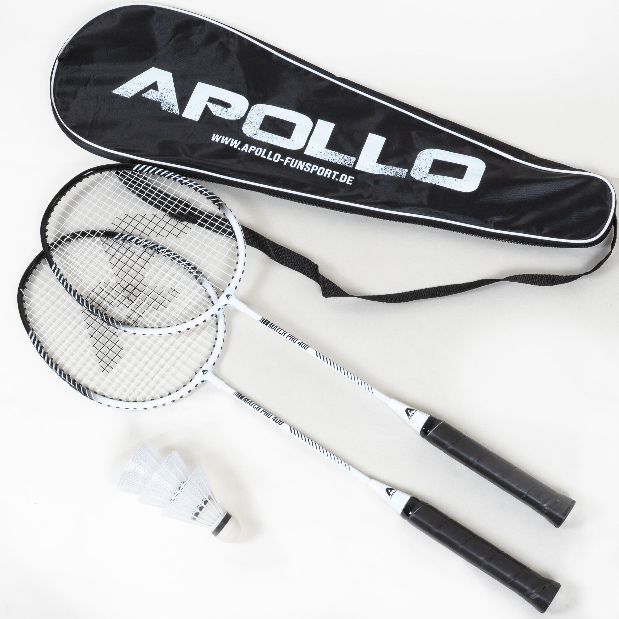 Zestaw Apollo Badminton Match Pro 400 – 2 rakiety, lotki i torba