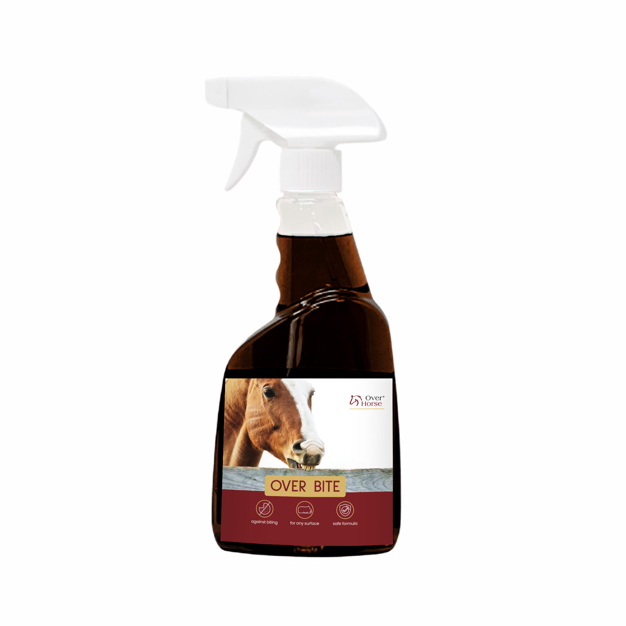 Spray przeciw obgryzaniu derek, ochraniaczy, desek dla koni Over Bite 500ml