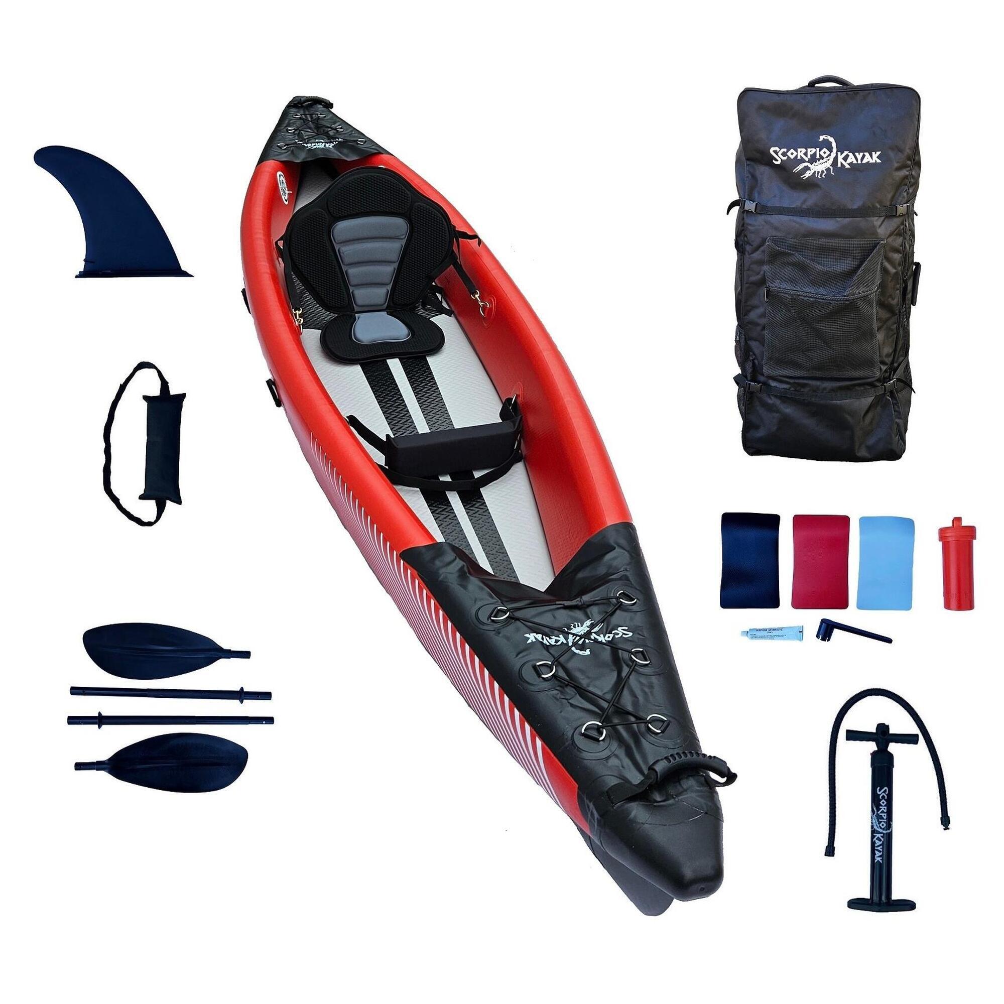Kajak jednoosobowy pneumatyczny do pływania Scorpio DS 385 zestaw dropstich