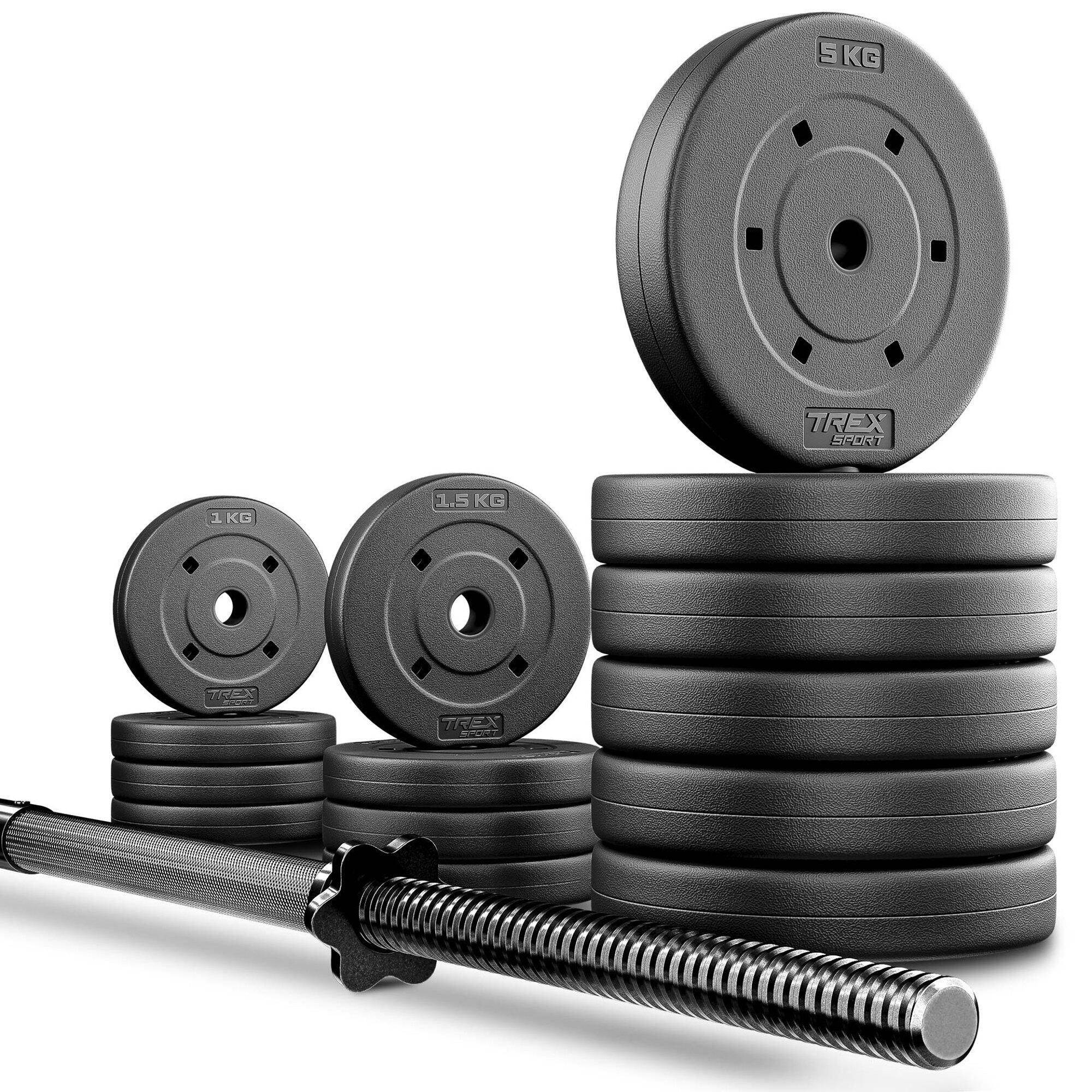 Zestaw obciążeń bitumicznych ze sztangą Trex Sport 46kg, gryf prosty 150cm