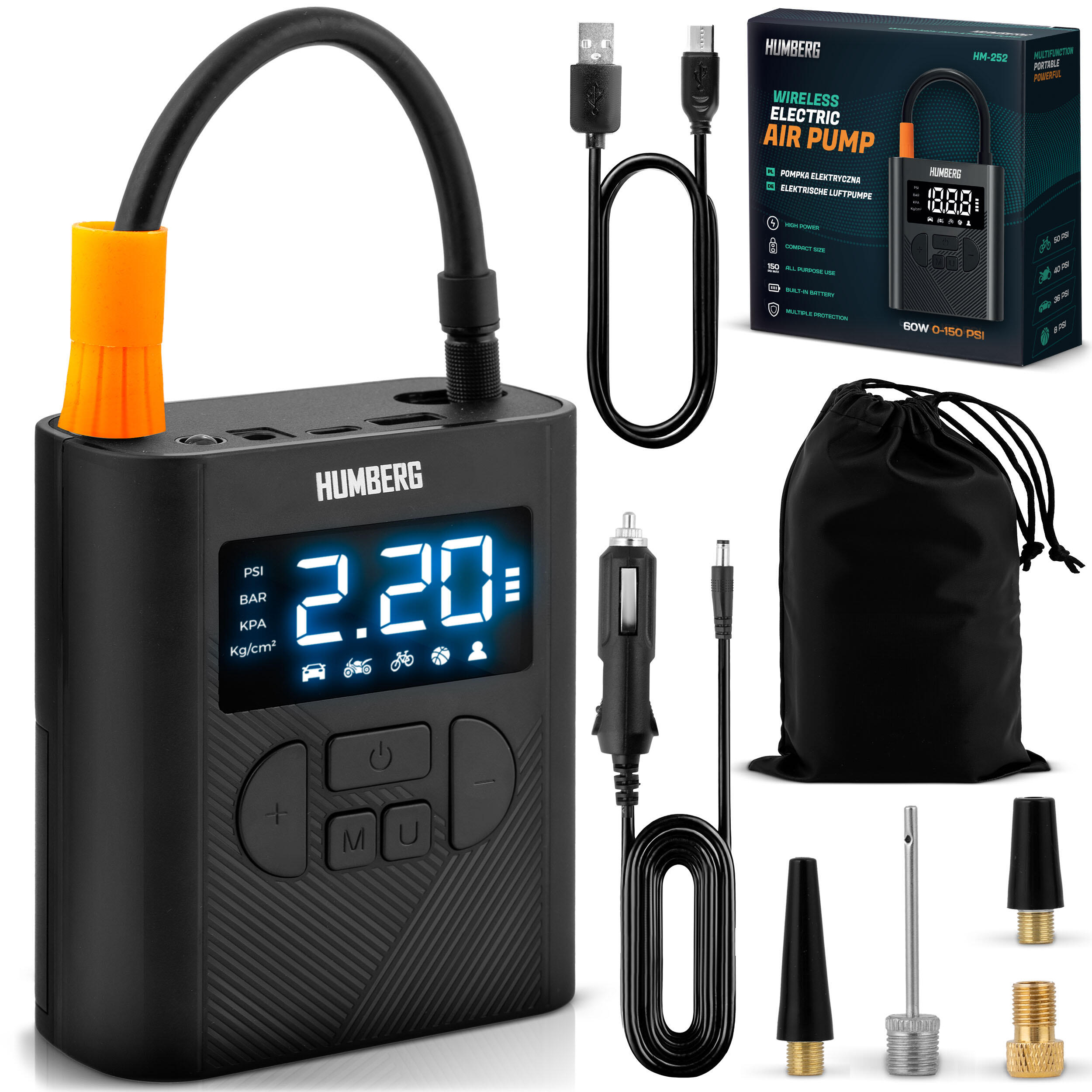 Pompka elektryczna bezprzewodowa mini kompresor 12V Humberg HM-252