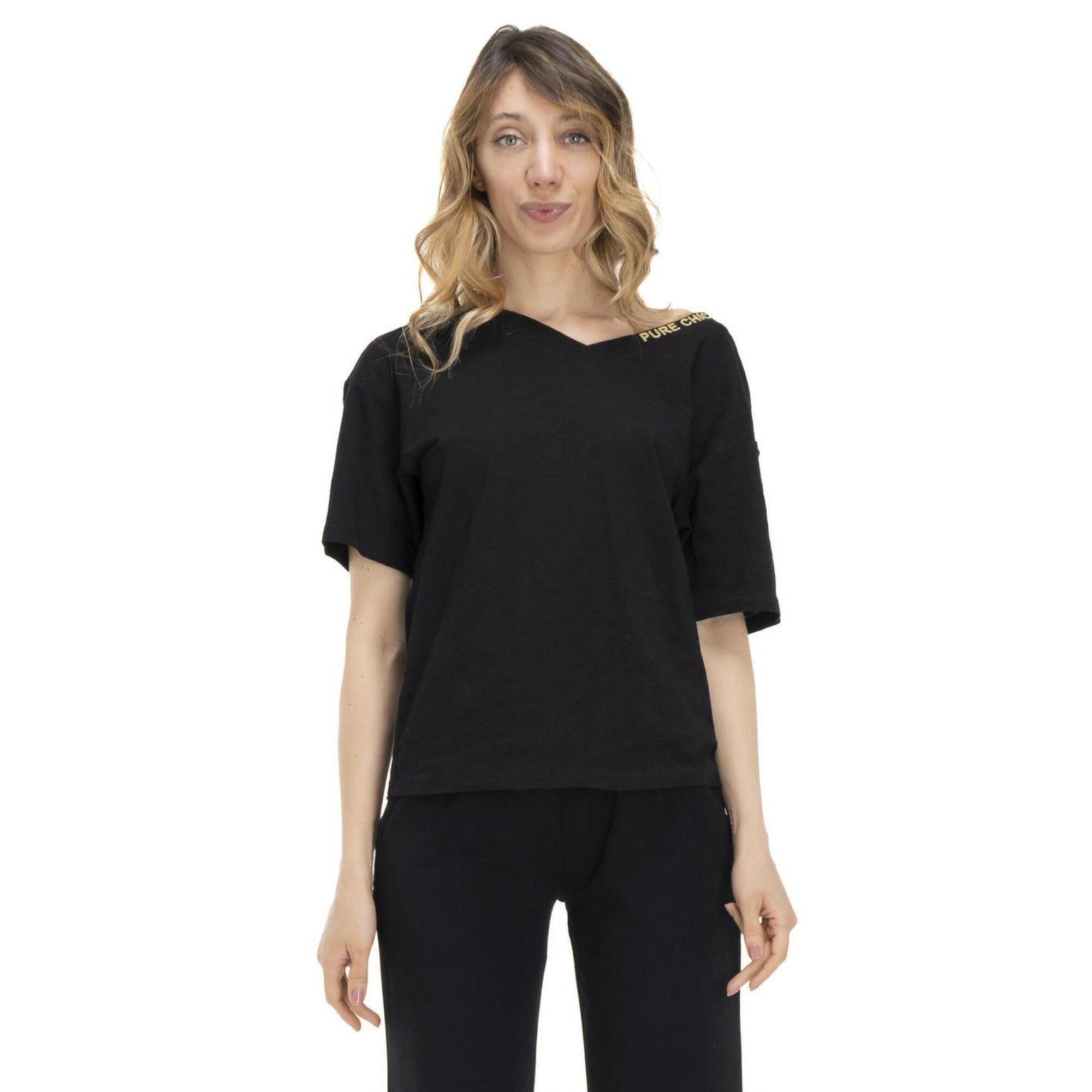 Damski T-shirt z dekoltem w kształcie litery V w kolorach ziemi