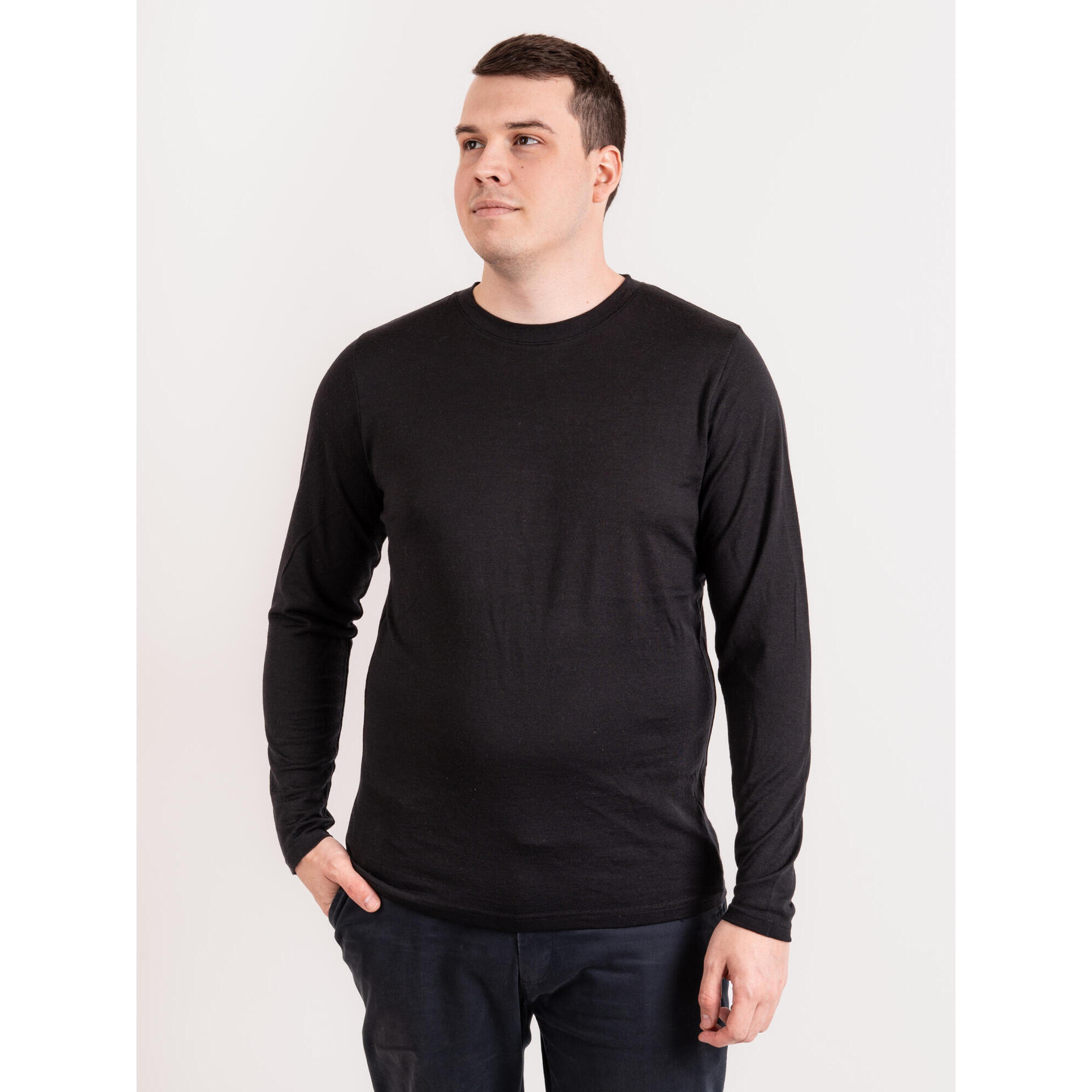 Pánské merino triko s dlouhým rukávem Nature, Černá