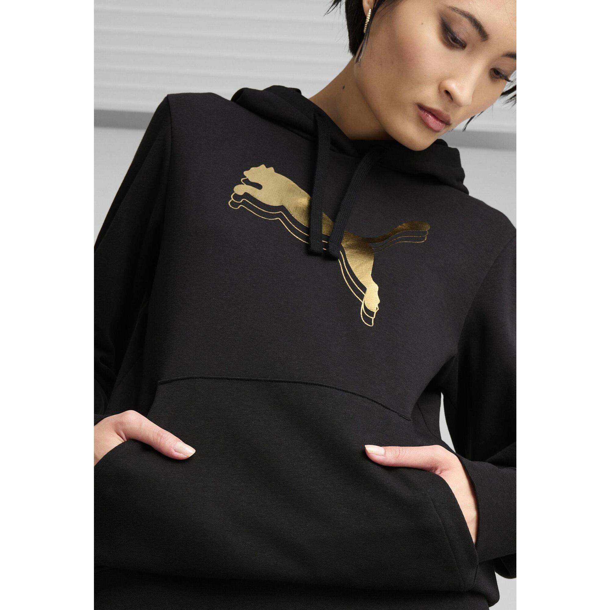 Damska bluza z kapturem ESS METALLIC PUMA Black Metallic Gold