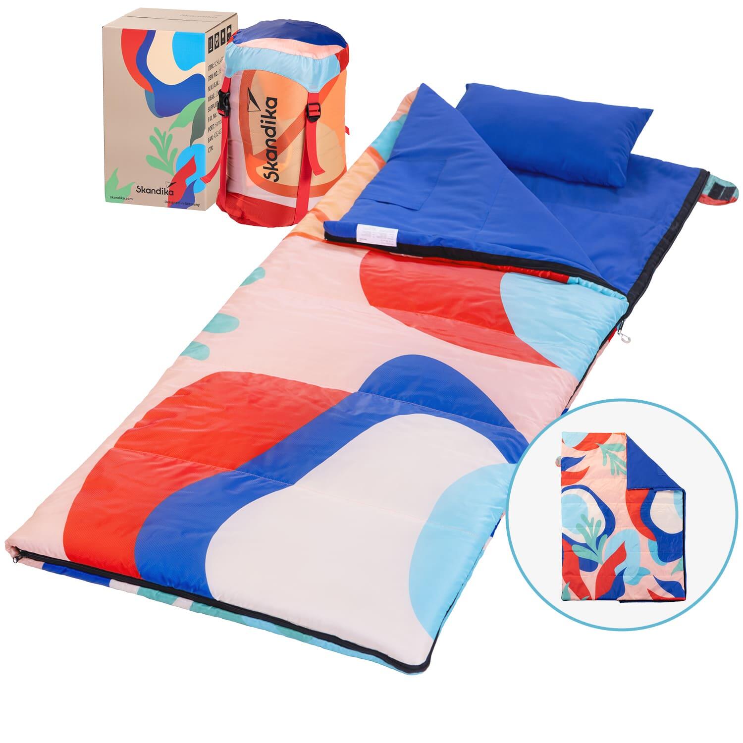 Śpiwór kempingowy turystyczny Sovro 190 Coral Flame 3 sezony, możliwość łączenia