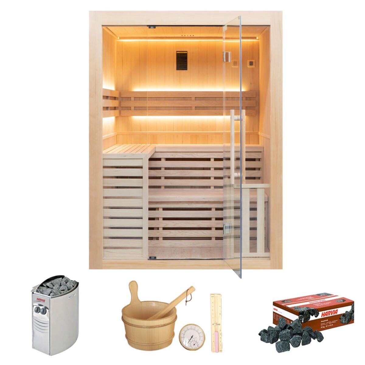 SENSE 4-osobowa – Tradycyjna sauna ze świerku z panoramiczną przeszkloną fasadą