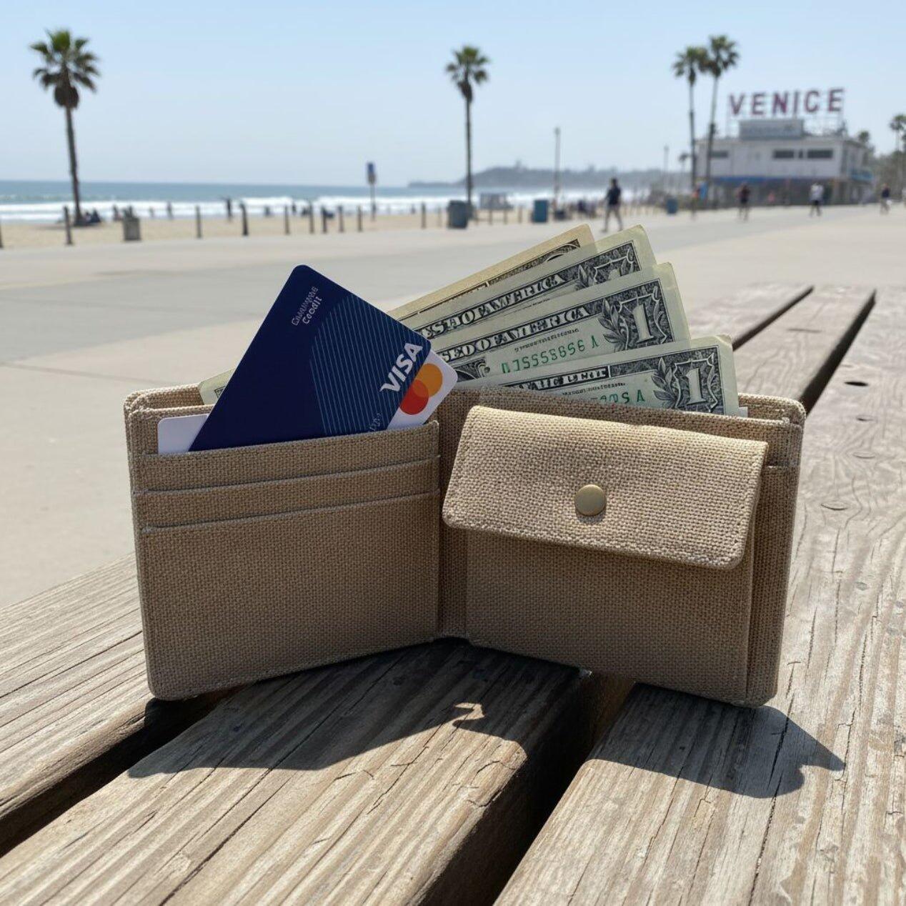 Portfel na monety Canvas RFID piaskowy