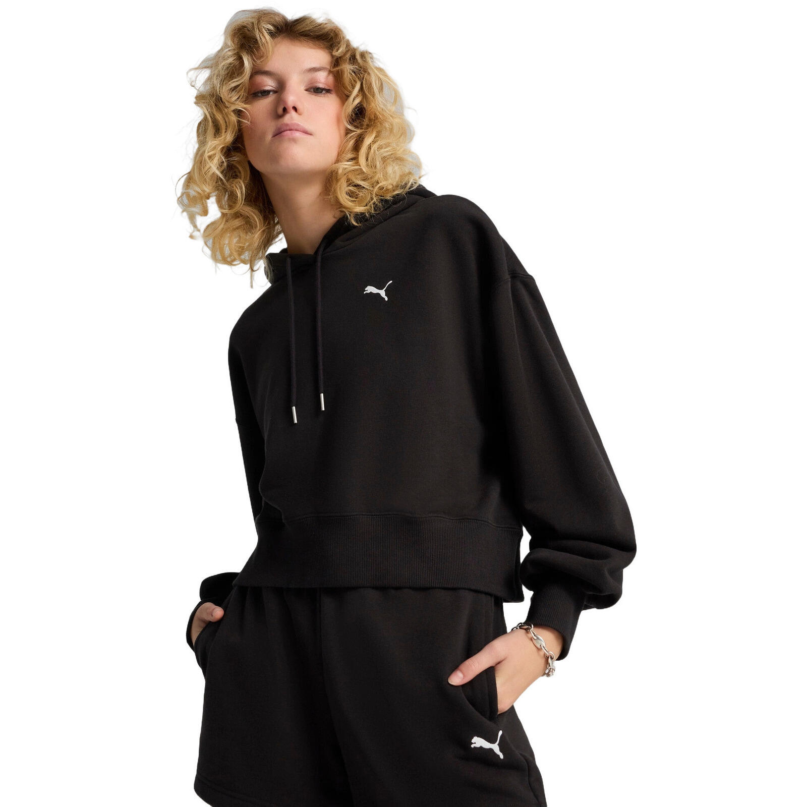 Bluza z kapturem damskie Puma Wardrobe Ess Relaxed Cropped Hoodie Tr