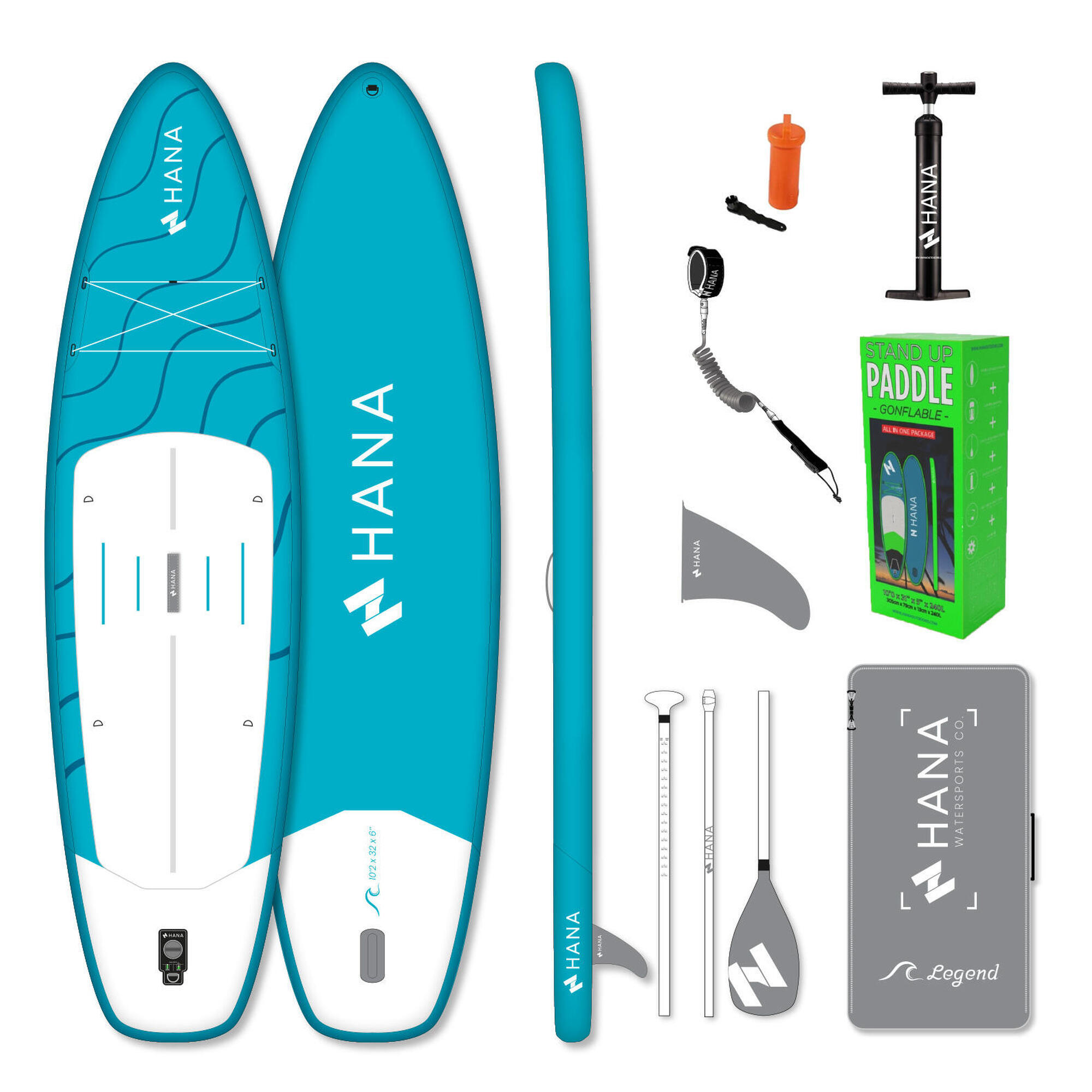Zestaw nadmuchiwanego stand up paddle HANA LEGEND Turquoise 10'2