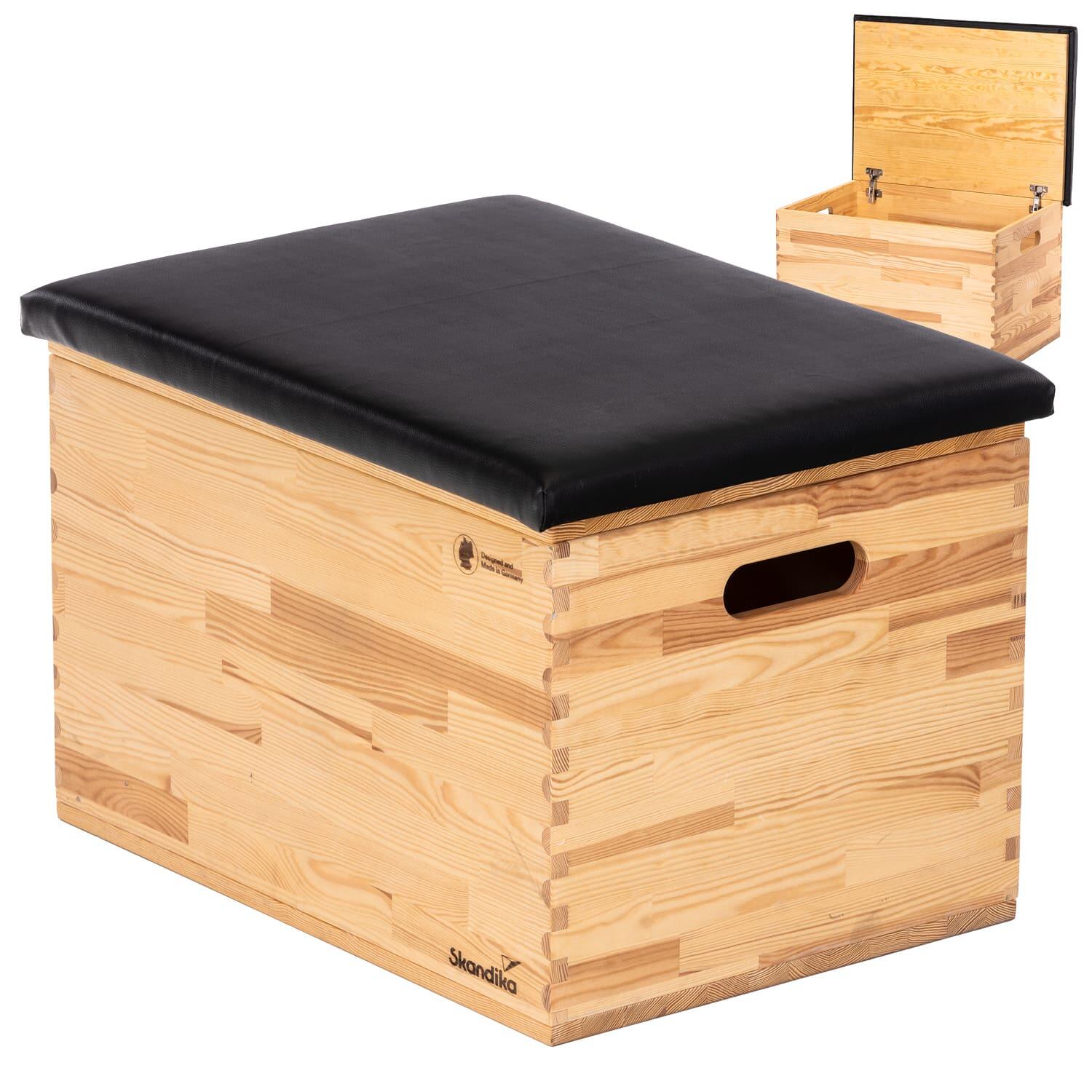 Skrzynia plyometryczna gimnastyczna Vira z obiciem, otwierane wieko, lite drewno