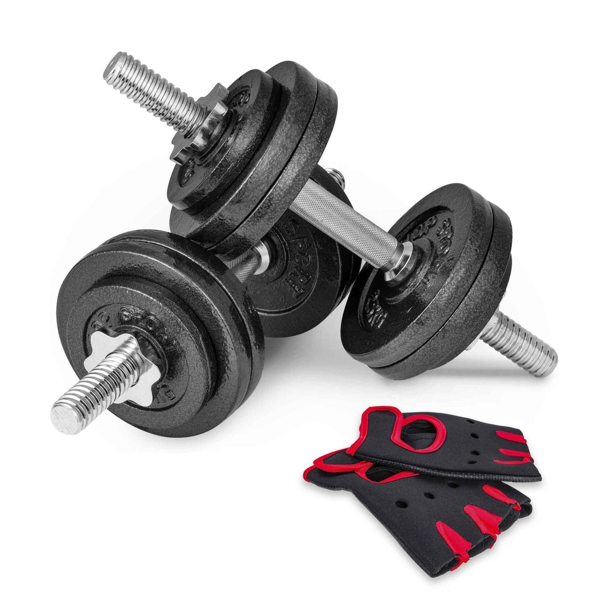 Hantle żeliwne Hop-Sport strong 2x15kg z rękawiczkami