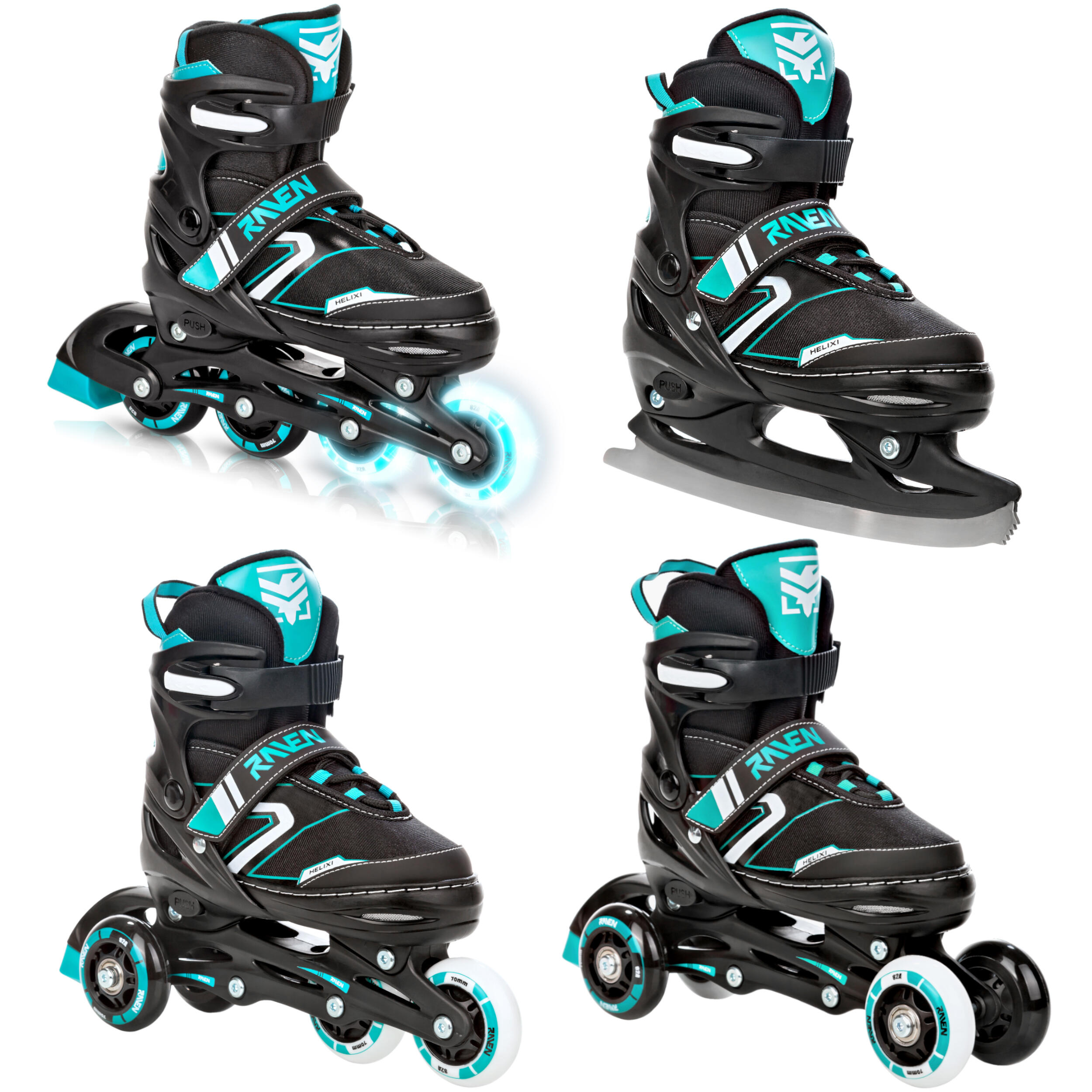 Rolki Łyżwy Wrotki 4w1 Regulowane Raven Helixi Kółka LED