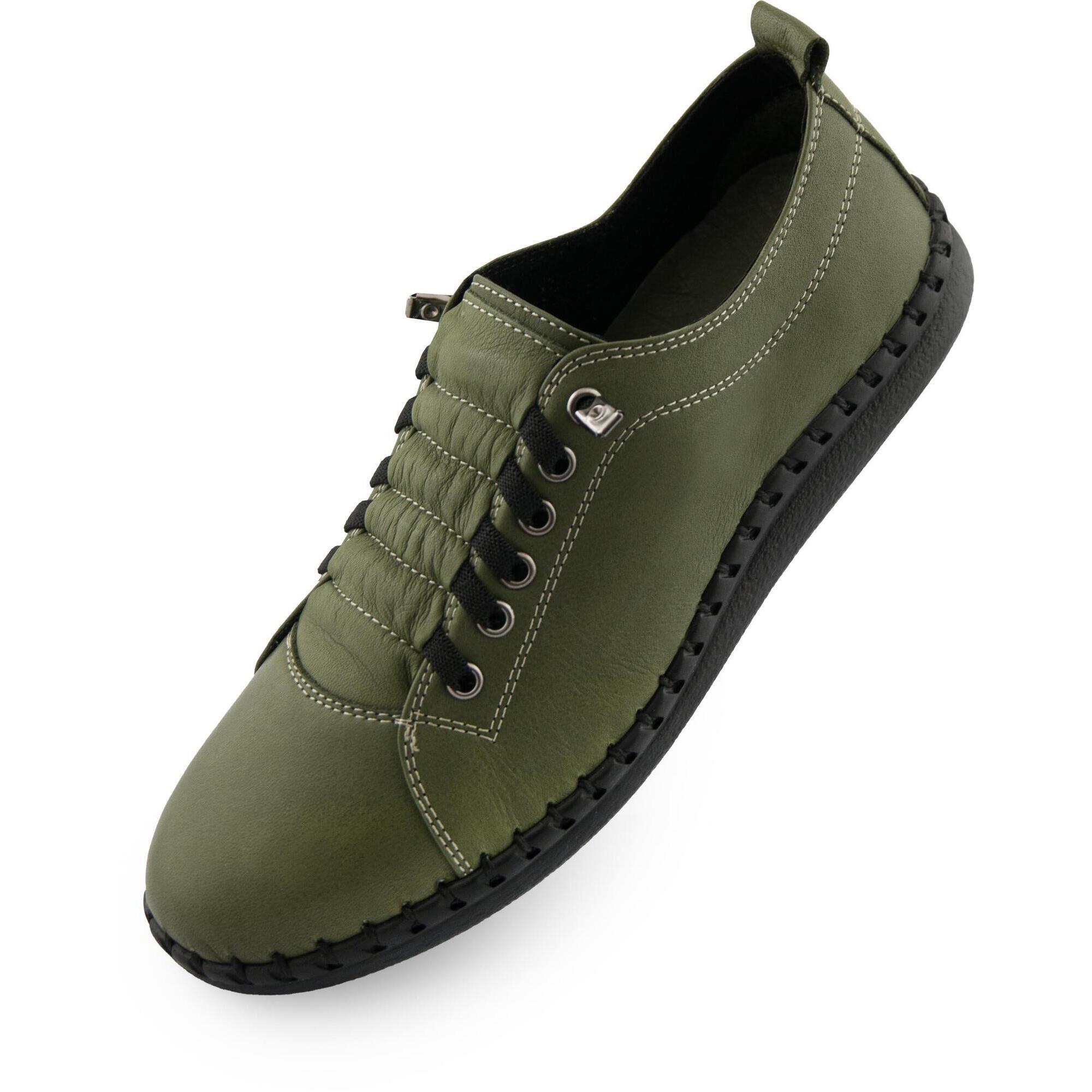 Skórzane buty damskie Nell M6019 w ciemnooliwkowym kolorze, rozmiar 39