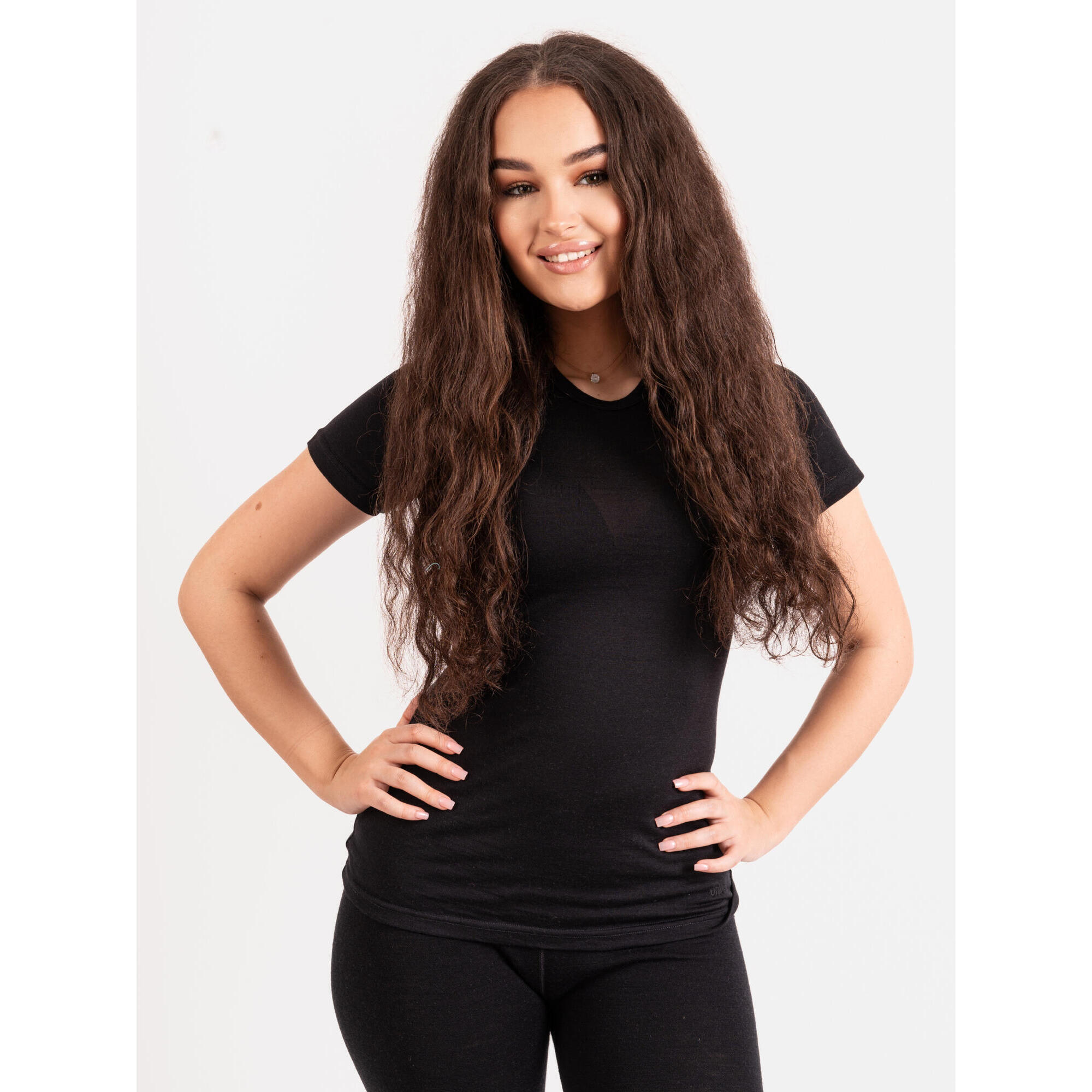 Dámské merino triko s krátkým rukávem Nature, Černá