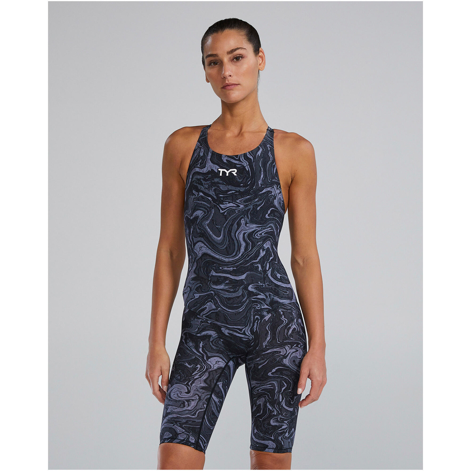 Strój pływacki damski TYR Thresher Open Back - Hyperblitz - Titanium