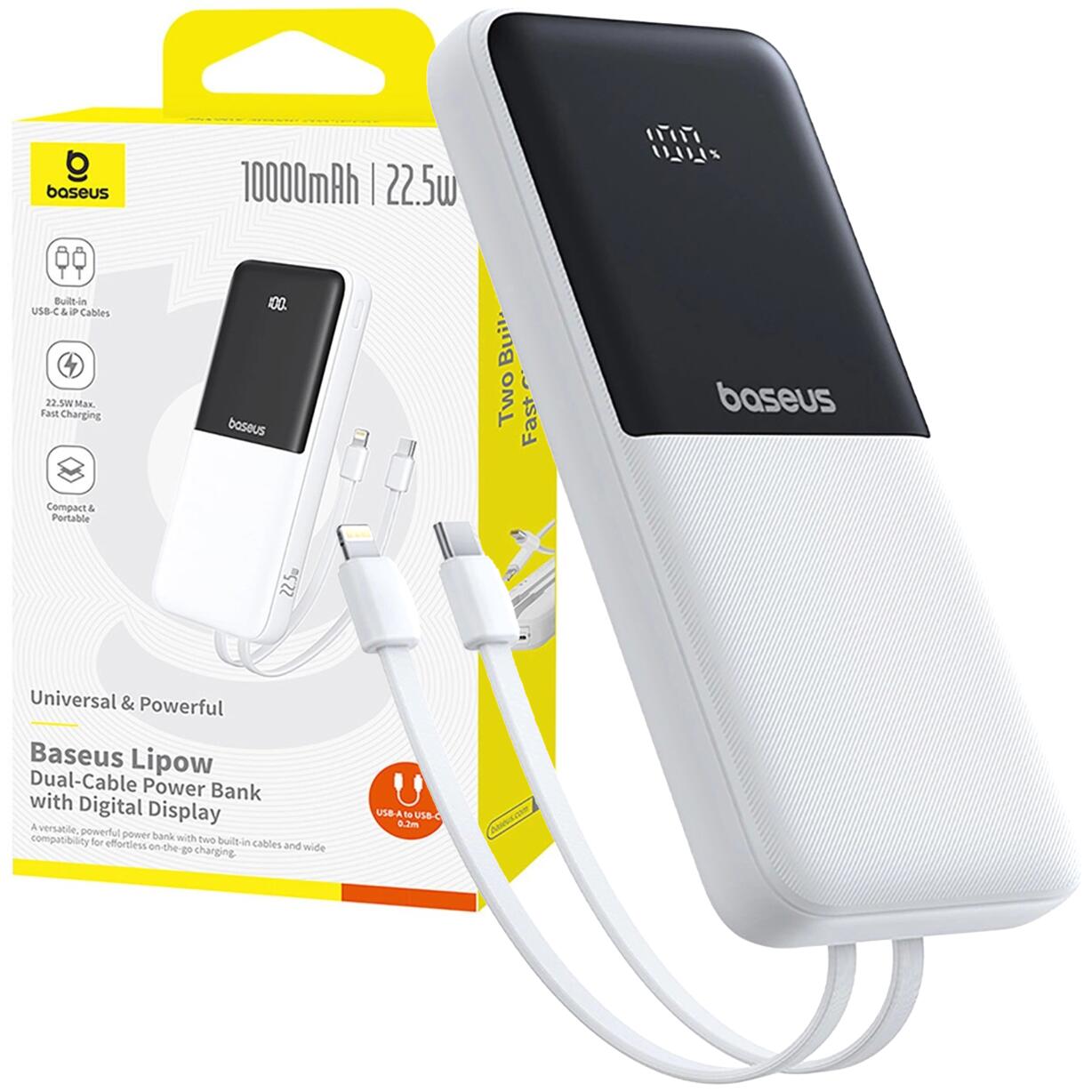 Powerbank Baseus 10000 mAh 22,5W USB-C USB-A wbudowane kable USB-C Lightning