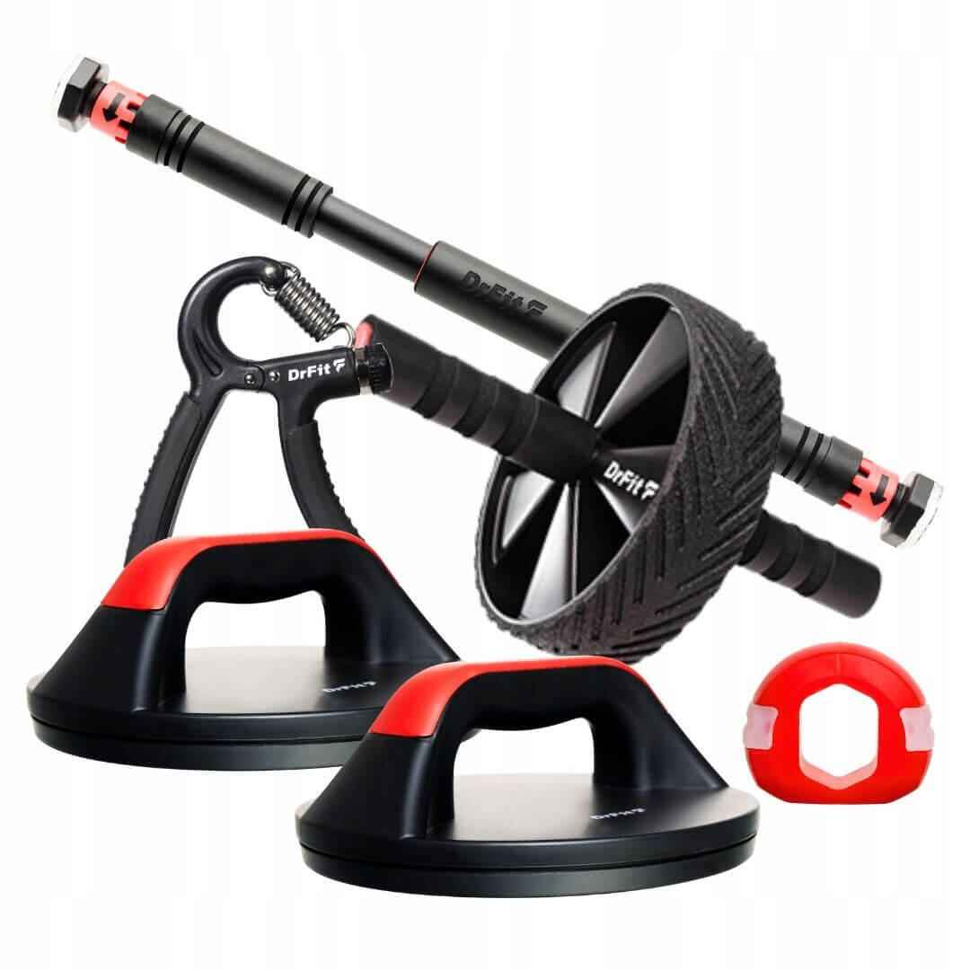 DrFit 5-elementowy zestaw: drążek, podpórki, trenażer, handgrip