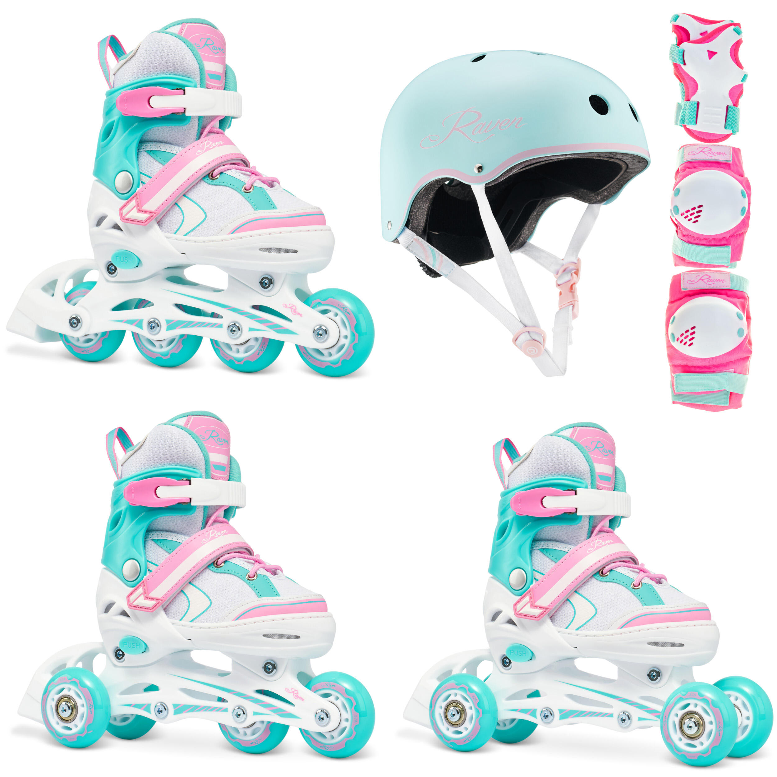 Zestaw Rolki Regulowane 3w1 Raven Lia Kółko LED Ochraniacze Verba Kask Essto