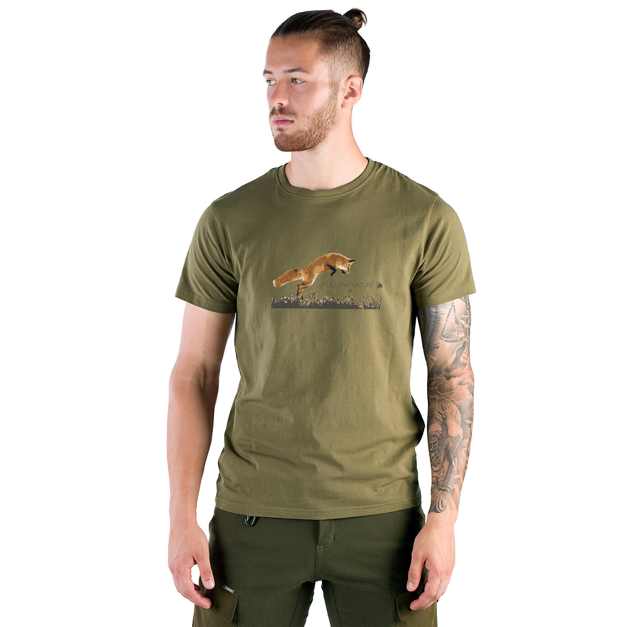 T-shirt myśliwski męski Tagart Fox Olive z nadrukiem